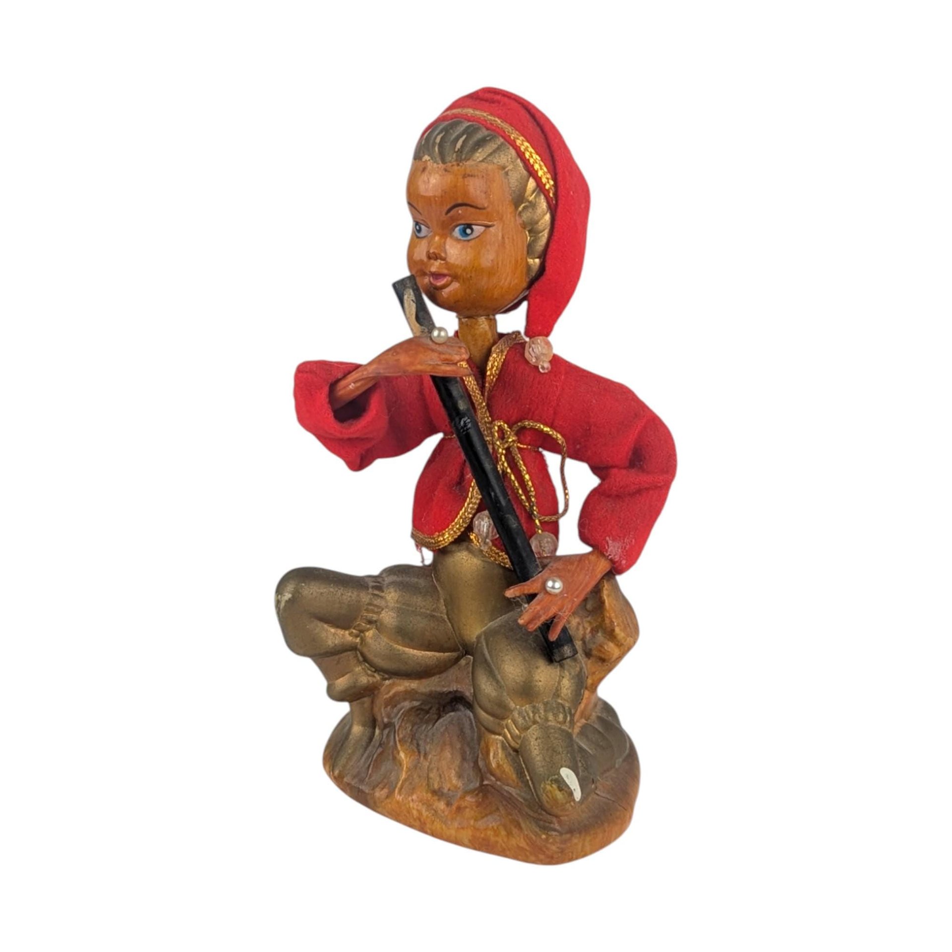 Vintage 1950s Pixie Elf Figurine: Tilso Japan Flute Player Christmas Decor