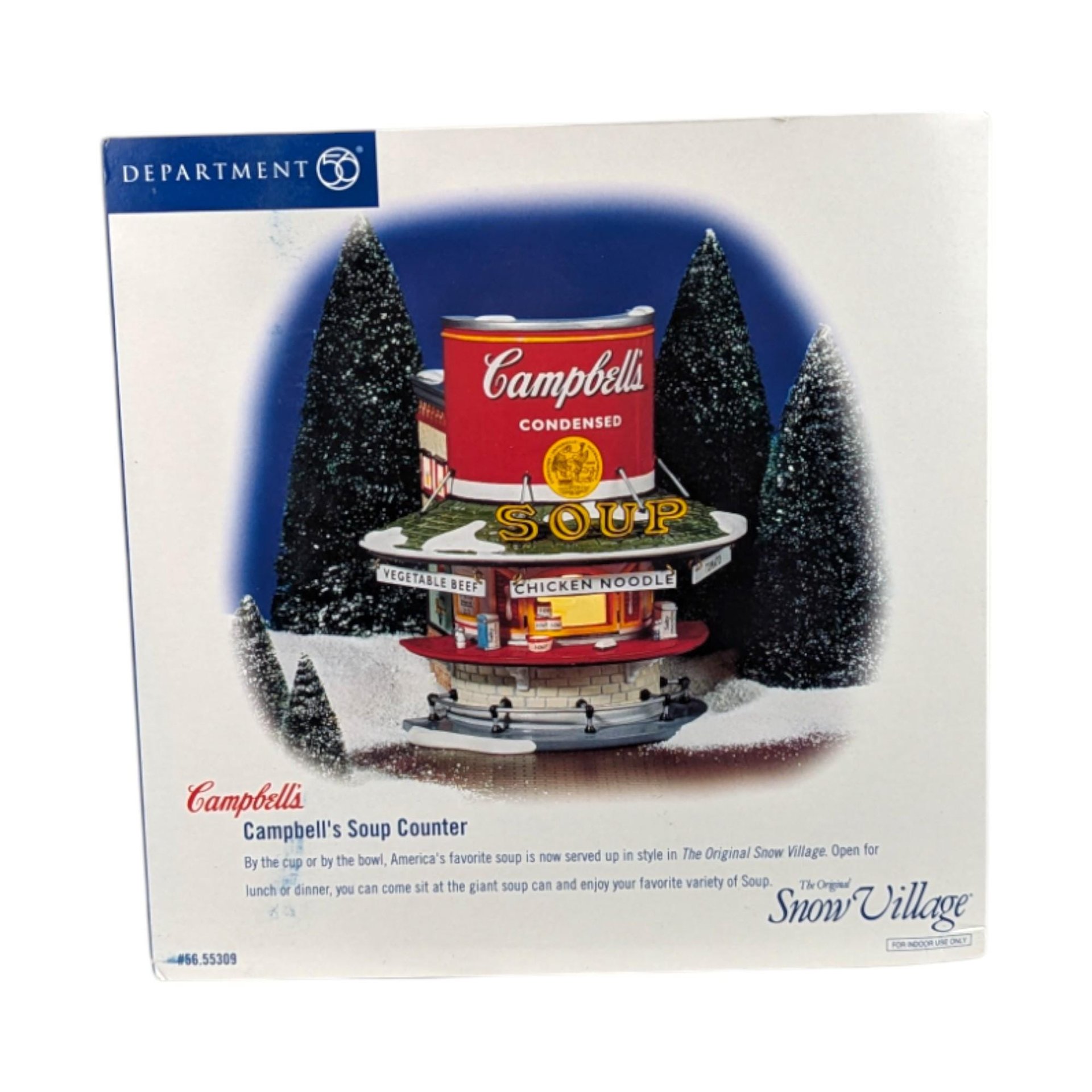 Dept 56 Campbell's Soup Counter, Snow Village Building 2002, Lighted Christmas Village House, Vintage D56 Retired Figurine with Box