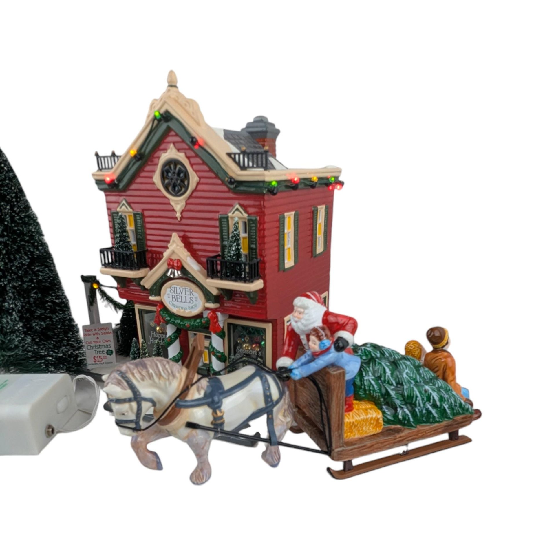 Vintage 2000 Dept 56 Silver Bells Christmas Shop: Snow Village Gift Set