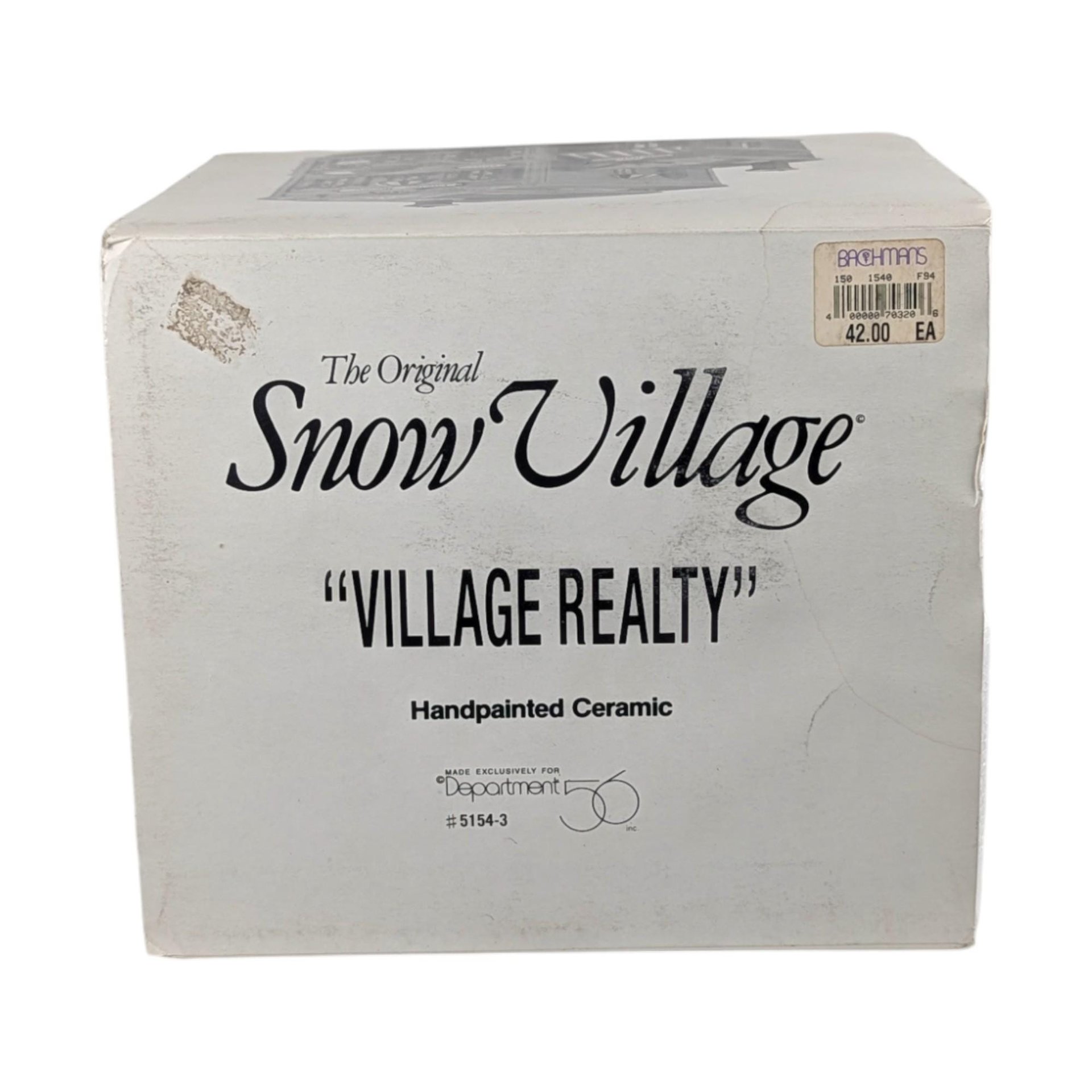 Vintage 1990 Dept 56 Village Realty: Lighted Snow Village Building