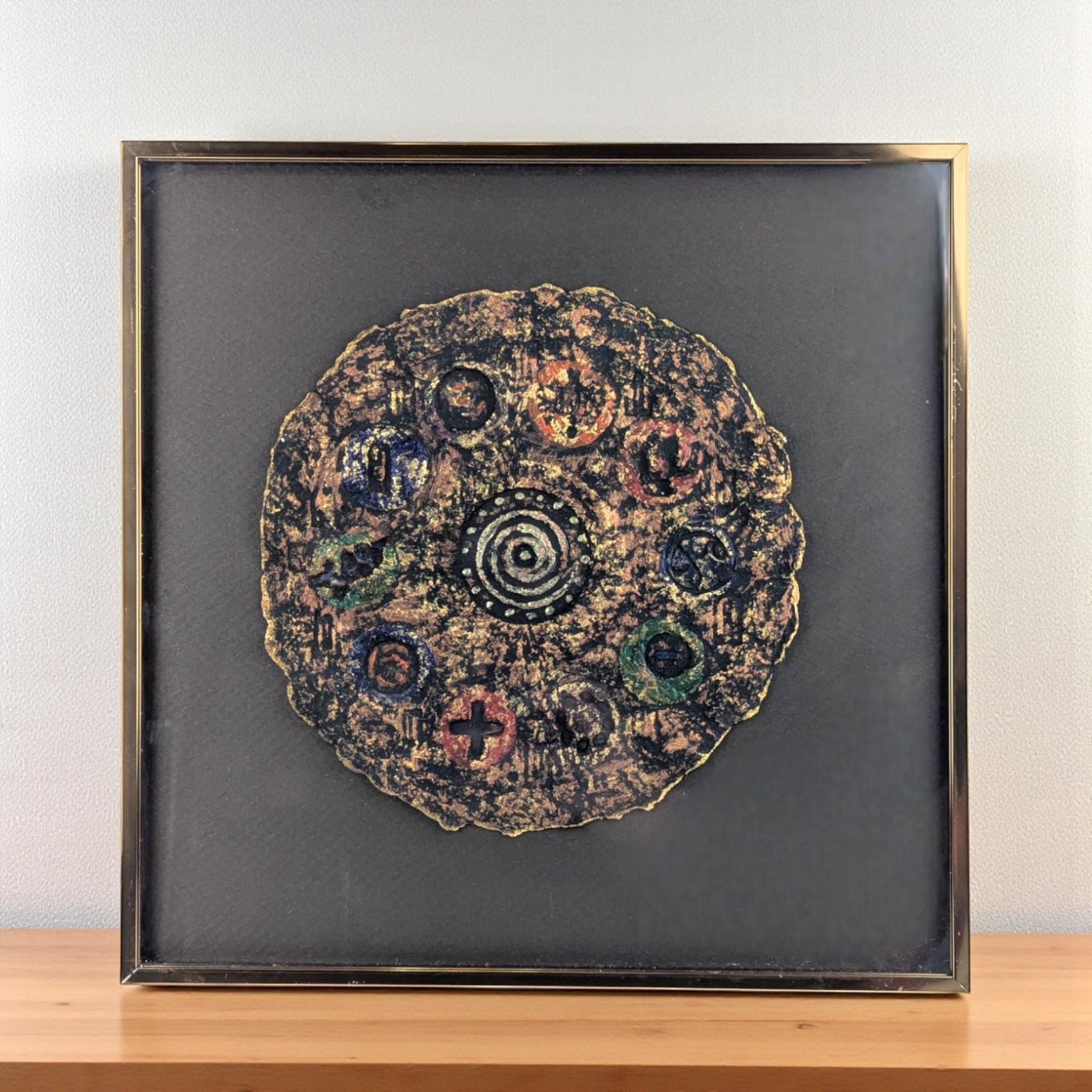 Vintage 1997 Barbara DeVault "Decadisk": Textured Mixed Media Wall Art