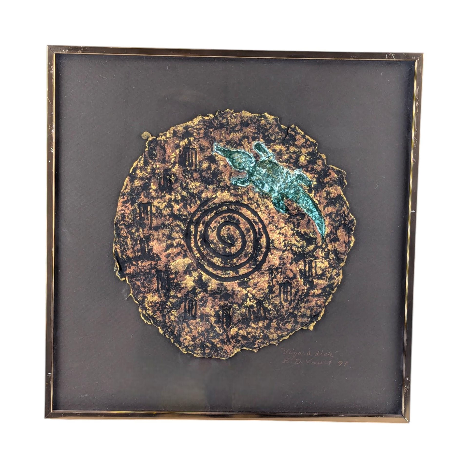 Vintage 1997 Barbara DeVault "Lingard Disk": Mixed Media Lizard Wall Art