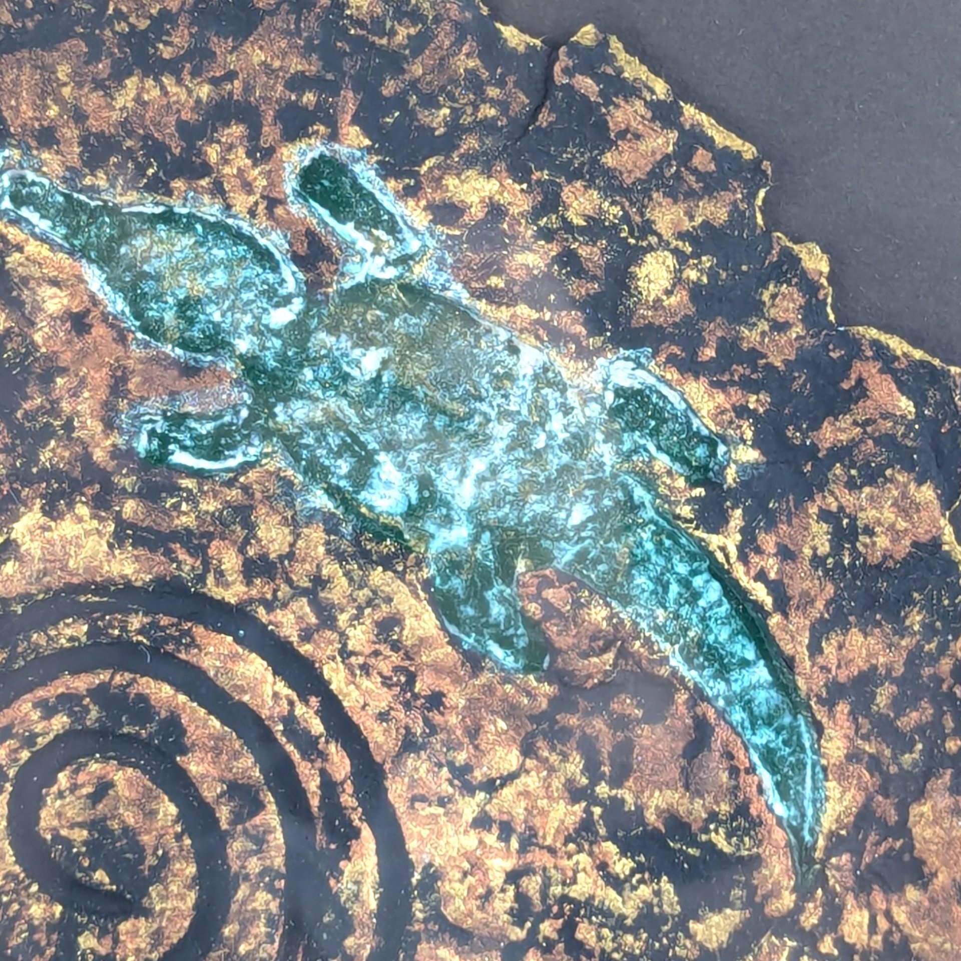 Vintage 1997 Barbara DeVault "Lingard Disk": Mixed Media Lizard Wall Art