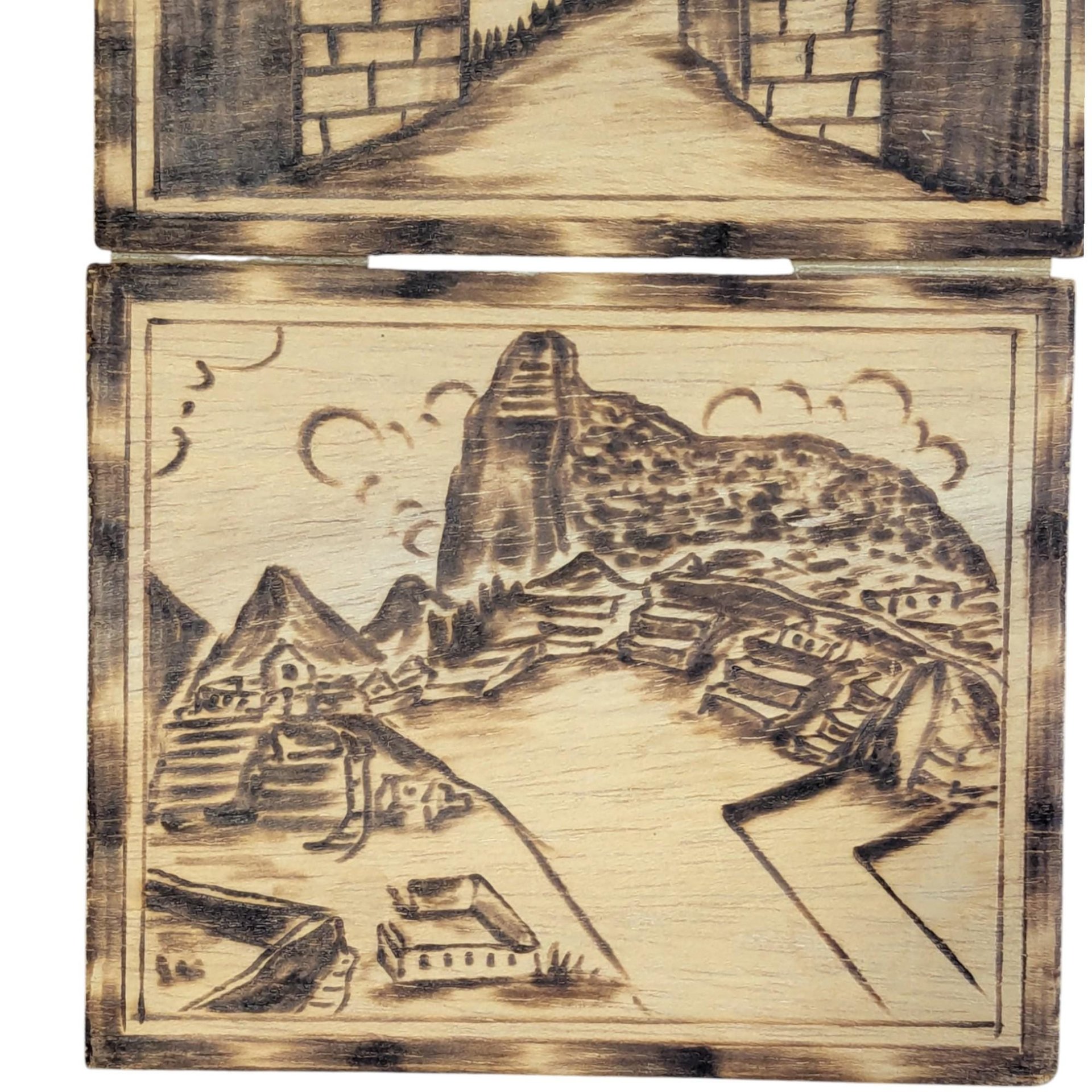 Vintage Peruvian Wood Burned Wall Art: Set of 4 Pyrography Folk Art Panels