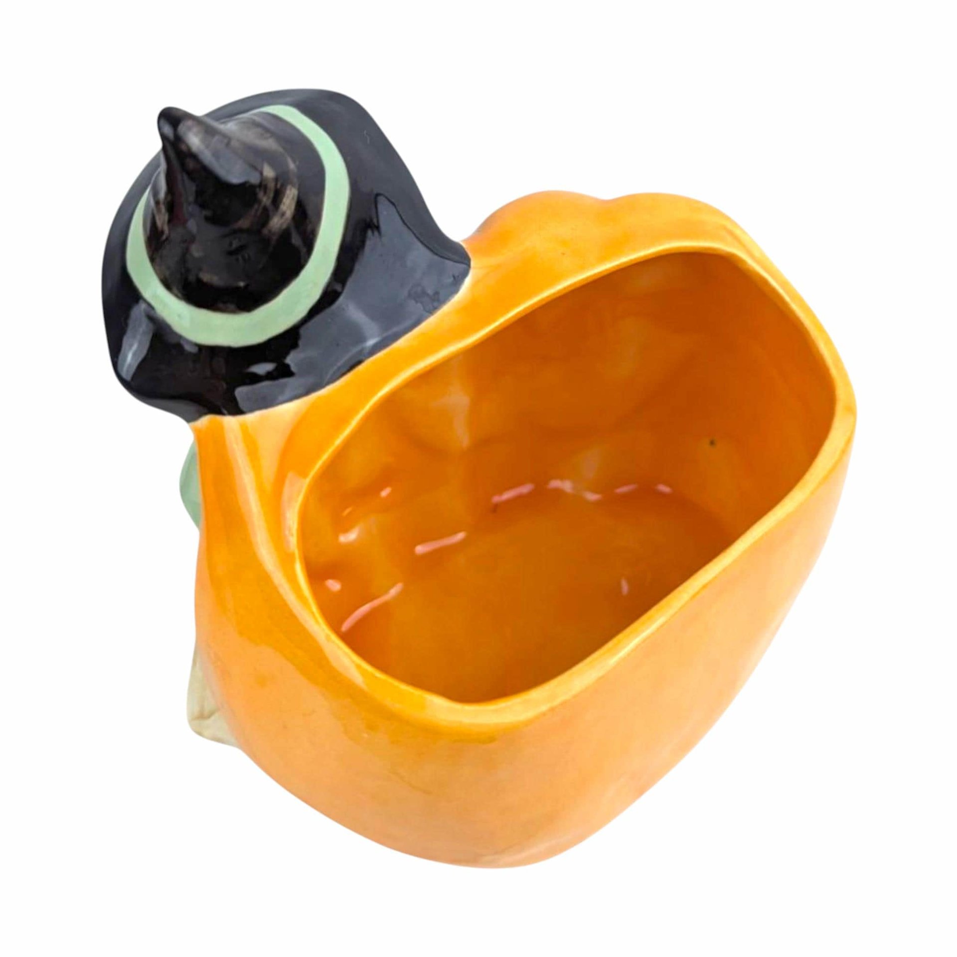 Vintage Ceramic Witch Planter: Blonde Witch on Pumpkin Jack-o'-Lantern