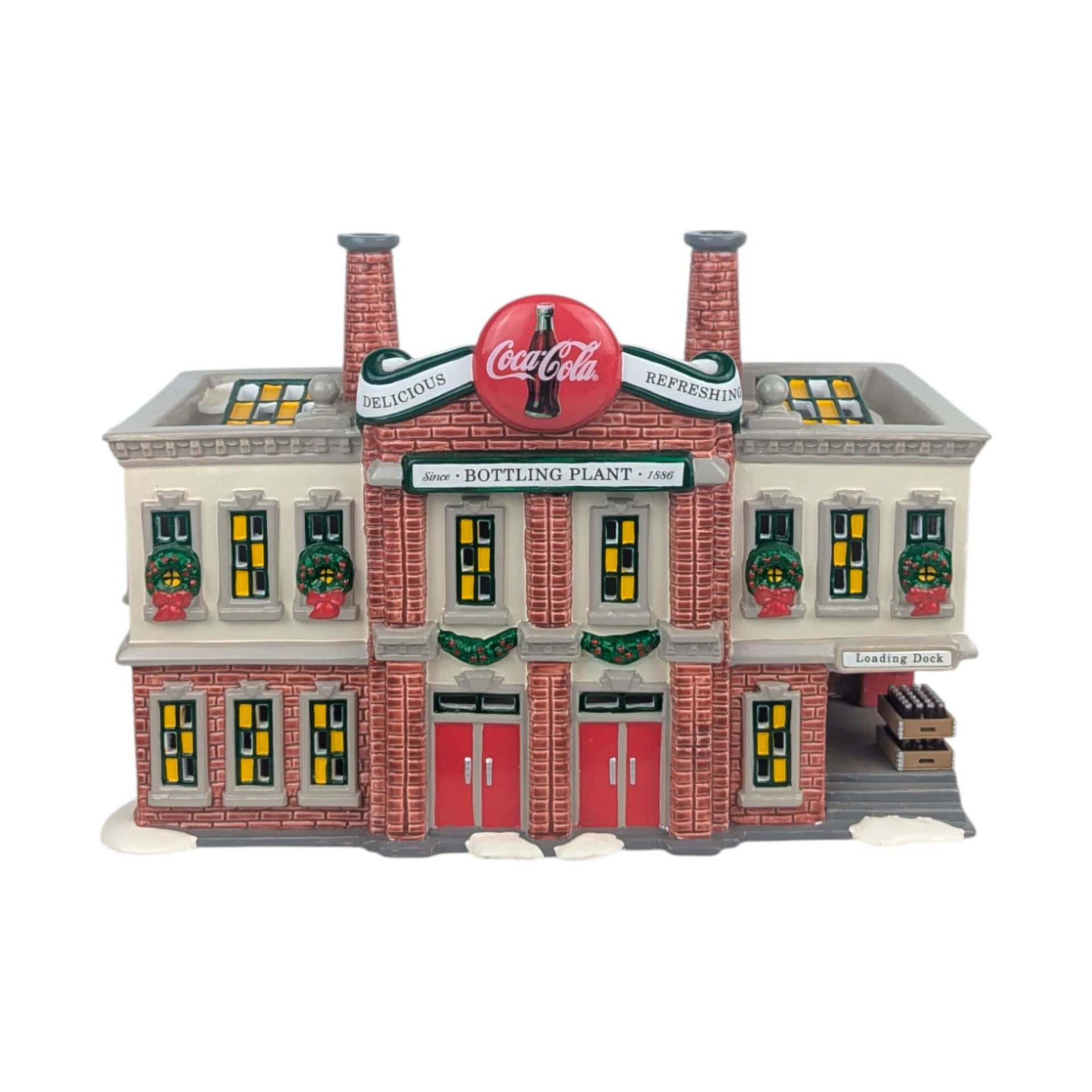 Vintage 1994 Dept 56 Coca-Cola Bottling Plant, Snow Village Christmas Building with Light, Coke Collector Holiday Decor Gift