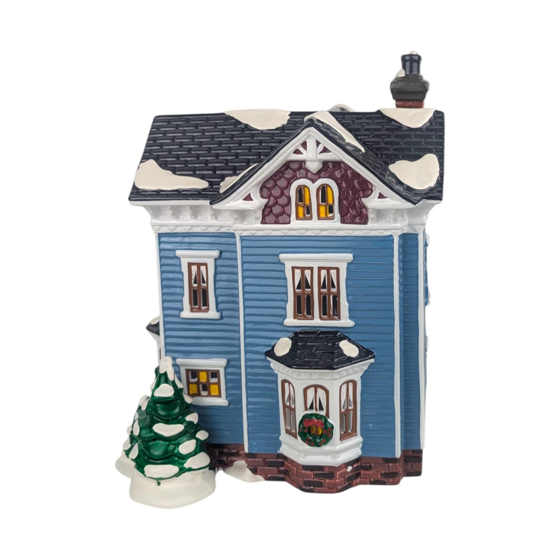 Vintage 1994 Dept 56 Glenhaven House, Snow Village Lighted Christmas Building, Blue Victorian House Holiday Decor