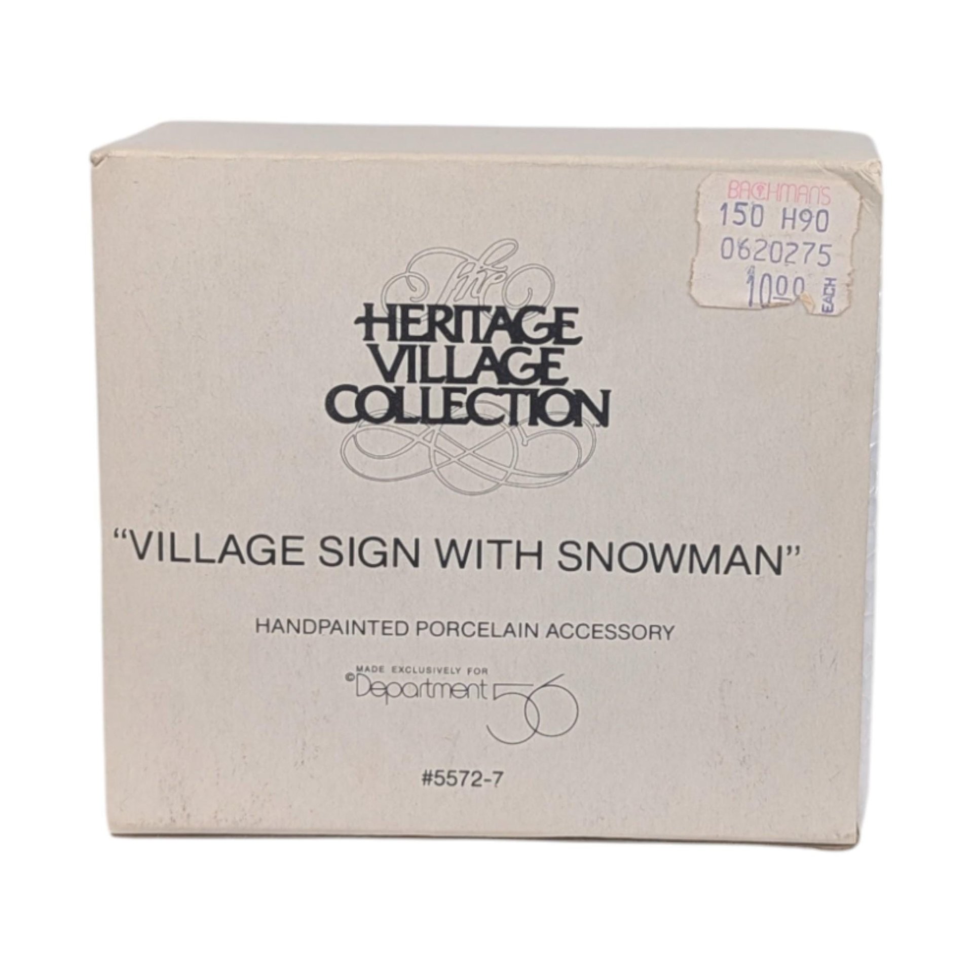 Vintage Dept 56 Village Sign with Snowman, Heritage Village Collection Christmas Accessory, Miniature Figurine for Holiday Display