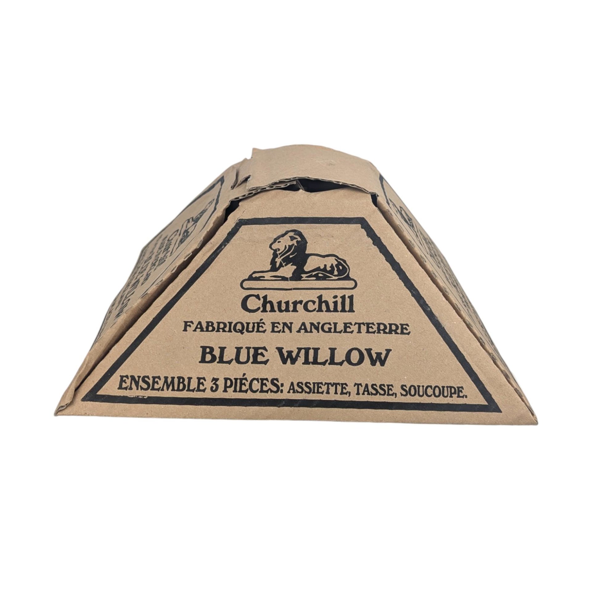 Vintage Churchill Blue Willow 3-Piece Place Setting, Classic Blue and White Chinoiserie Dinner Plate Cup and Saucer, Made in England
