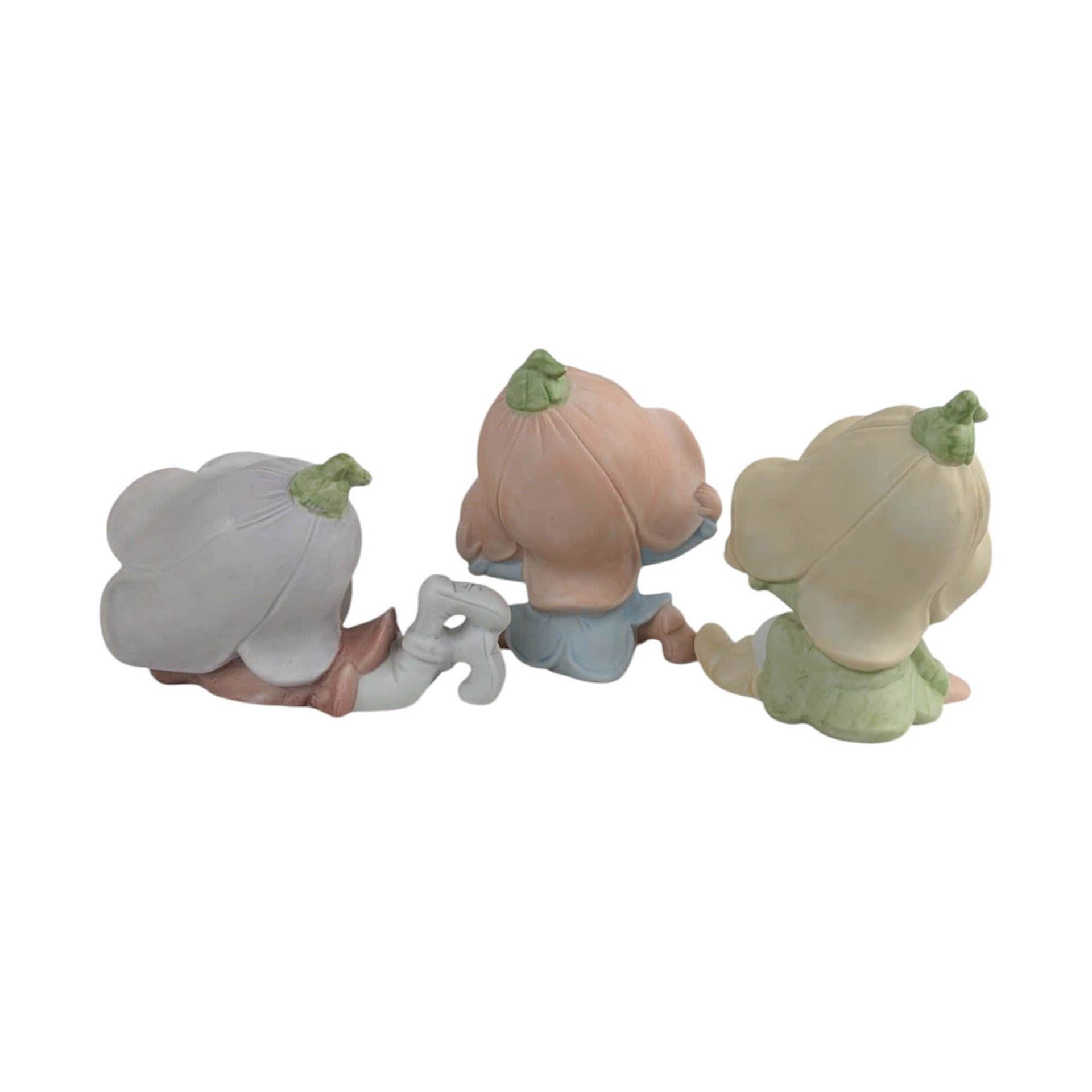 Vintage Homco Garden Pixie Figurines: Set of 3, #5615 Flower Hat
