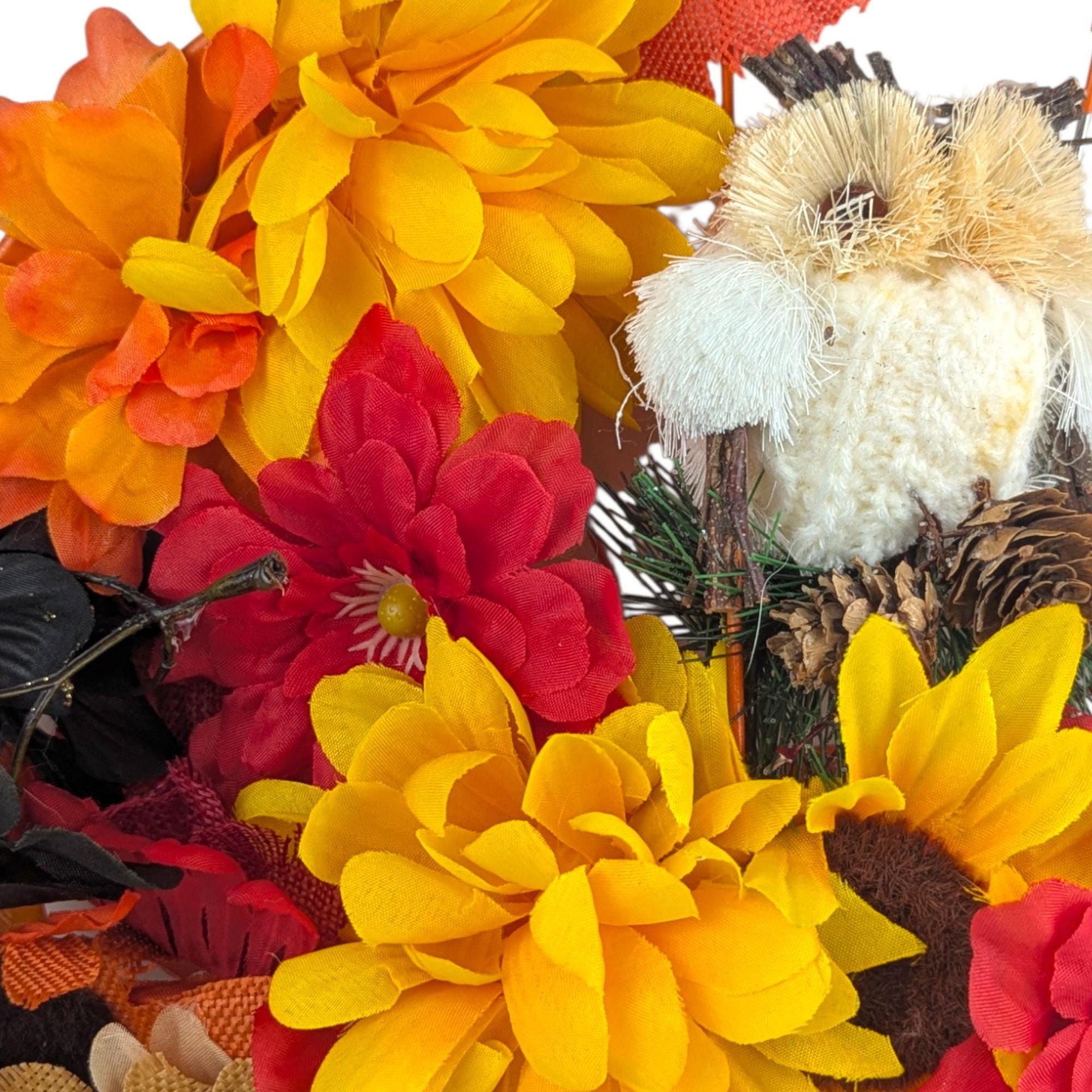 Vintage Autumn Owl Wreath: Handmade Fall Door Decor, Rustic Farmhouse Wall Hanging