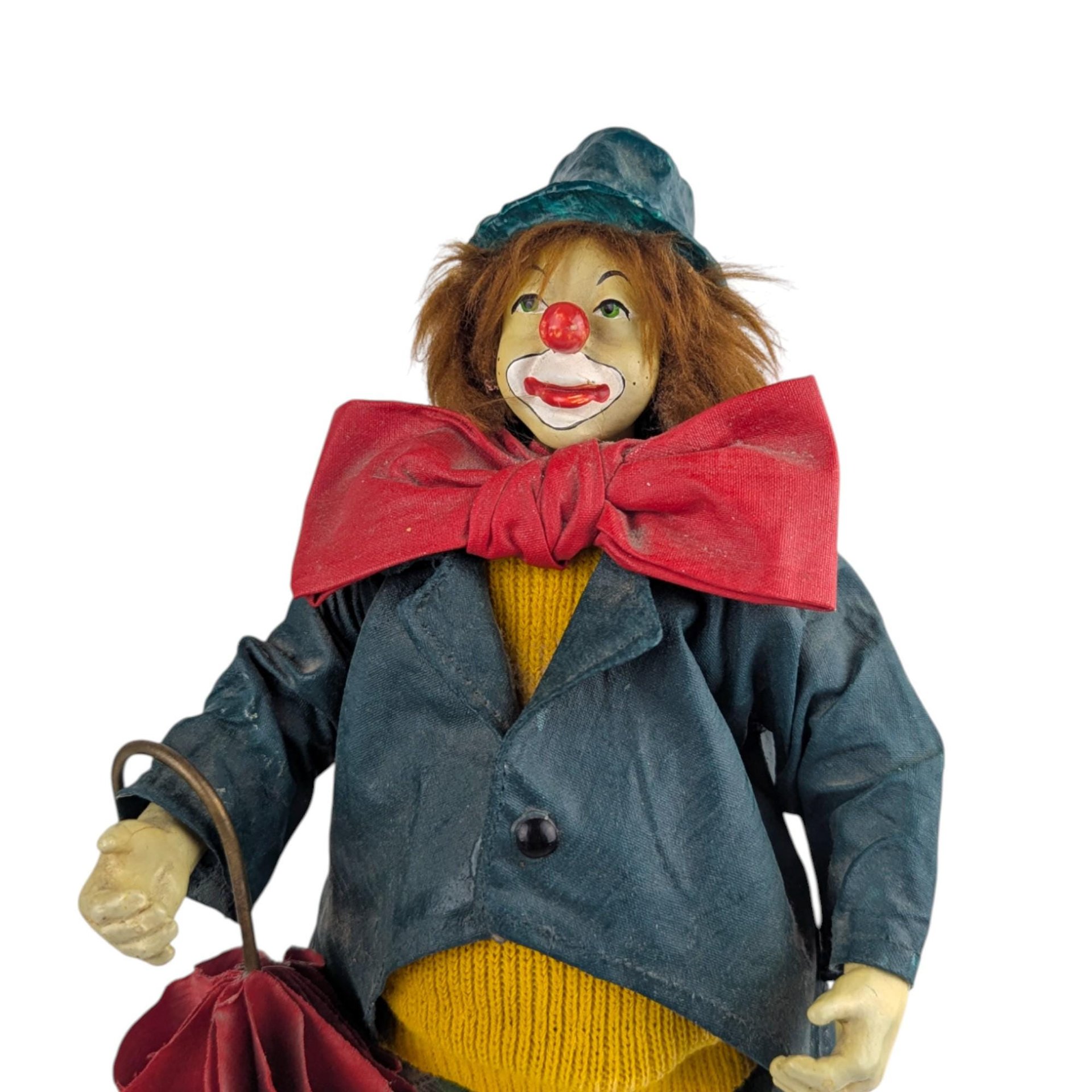 Vintage Clothtique Clown Figure: Possible Dreams Hobo Clown with Umbrella, 10.5" Figurine