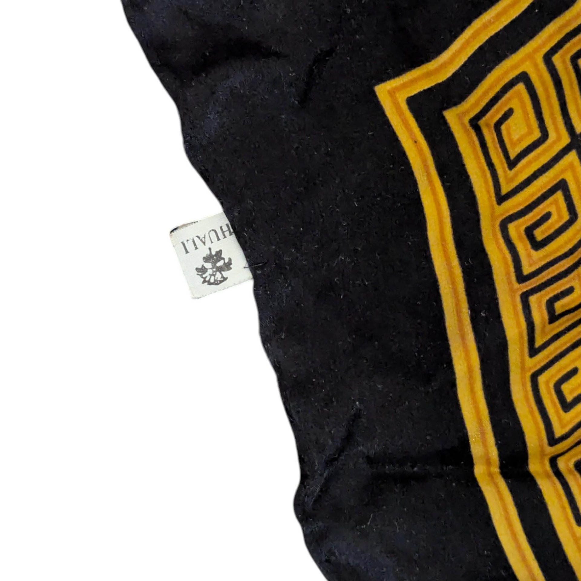 Large Huali Vintage Silk Scarf, Chinoiserie Still Life Print Shawl with Blue White Porcelain, Asian Black and Gold Square Scarf Art