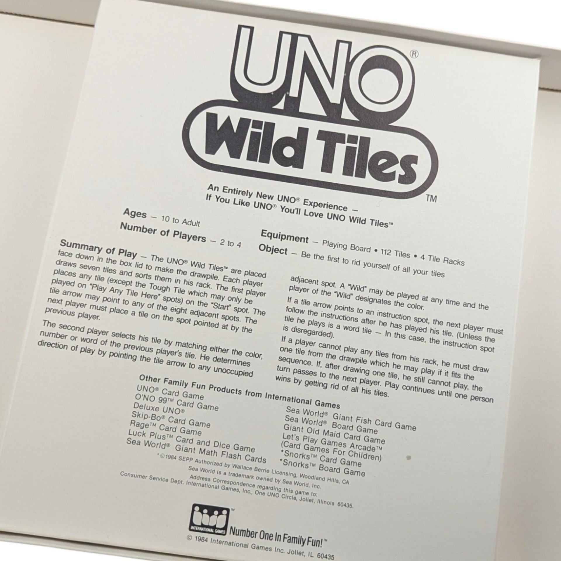 Vintage 1983 UNO Wild Tiles Game by International Games, 80s Family Strategy Board Game, Collectible Tile Laying Game for Game Night