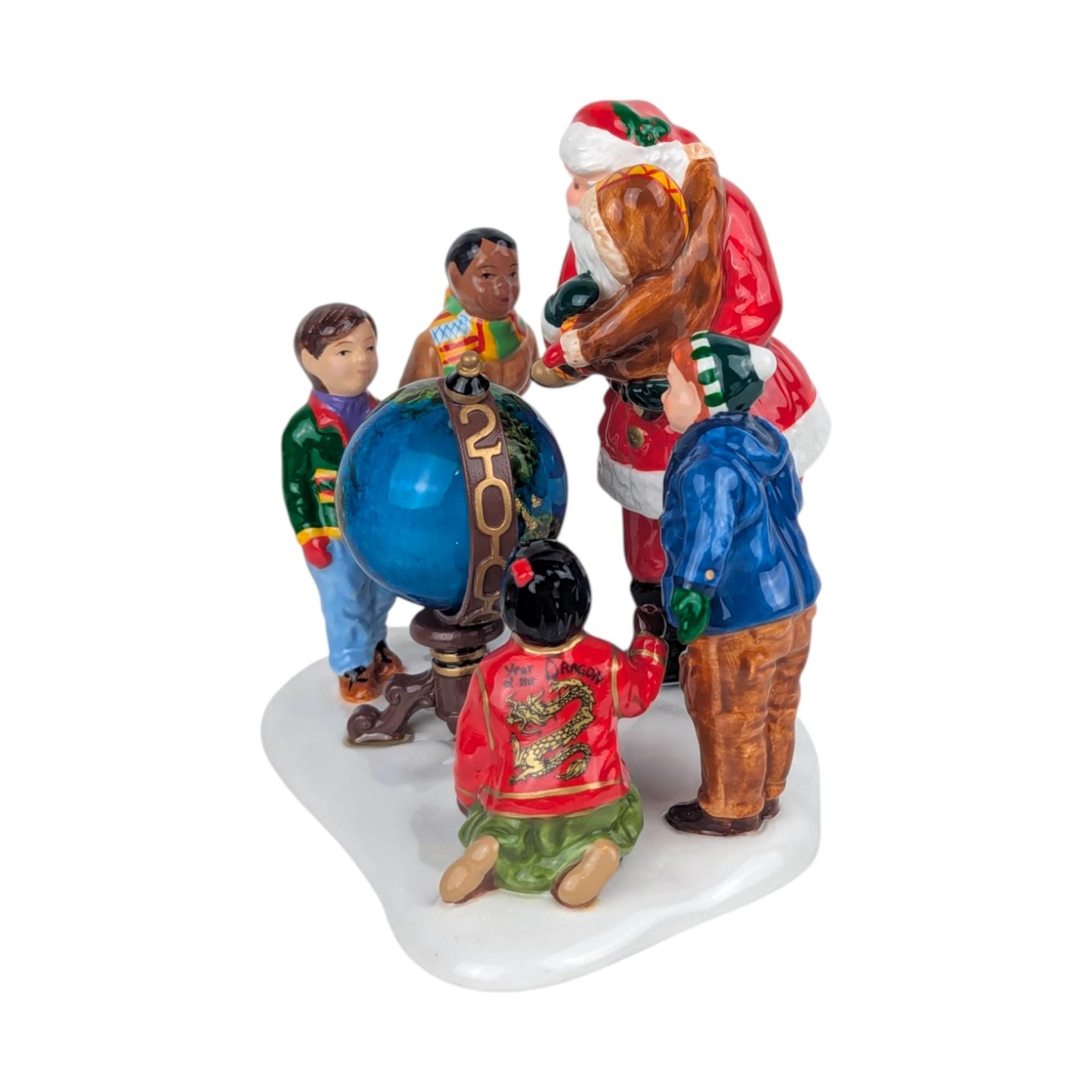 Vintage 1999 Dept 56 Santa Comes to Town Figurine, Snow Village Year 2000 Millennium Accessory with Box, D56 Santa and Children