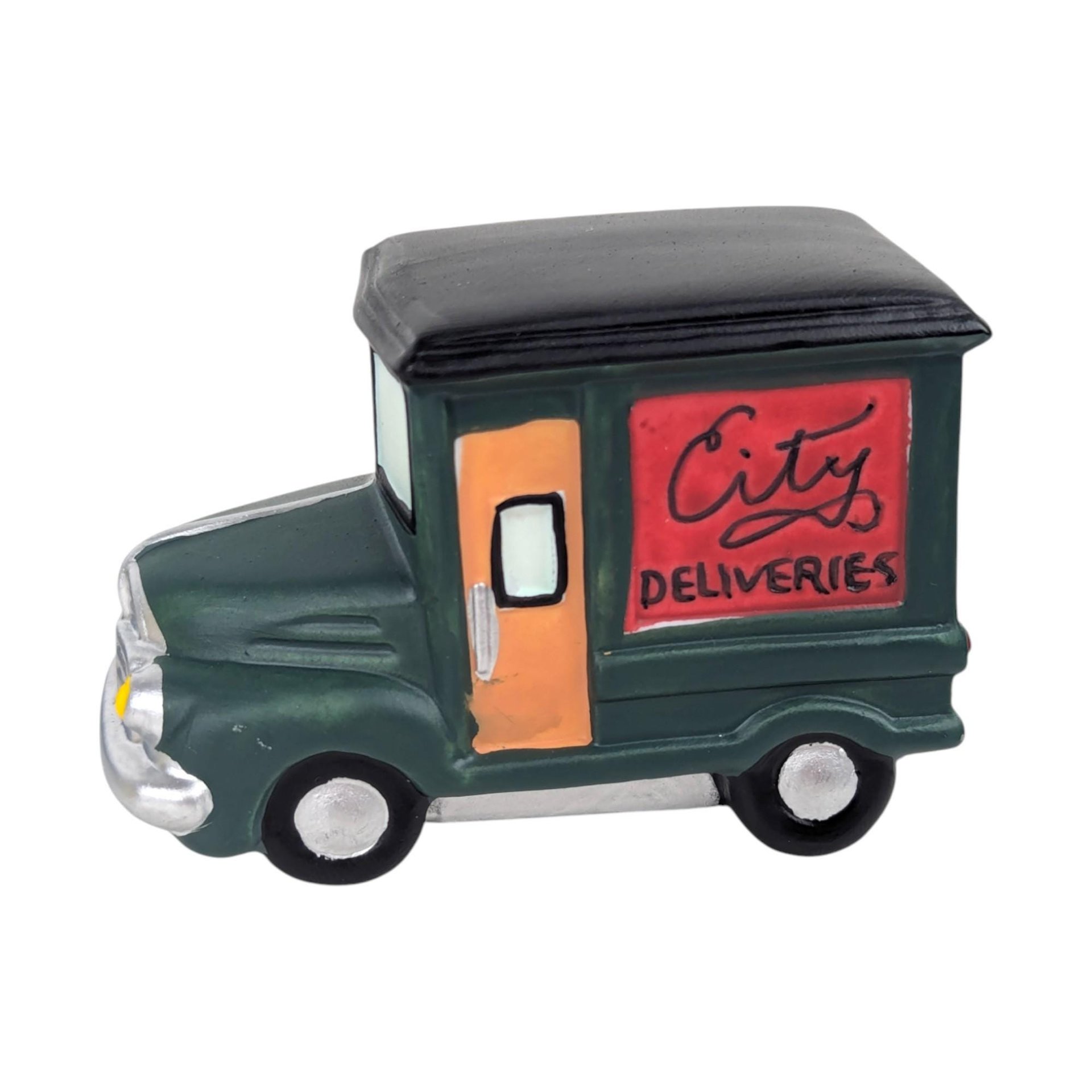 Vintage 1997 Dept 56 Set of 3 Automobiles, Heritage Village Accessory Cars with Box, Porcelain Taxi and Delivery Van Figurines