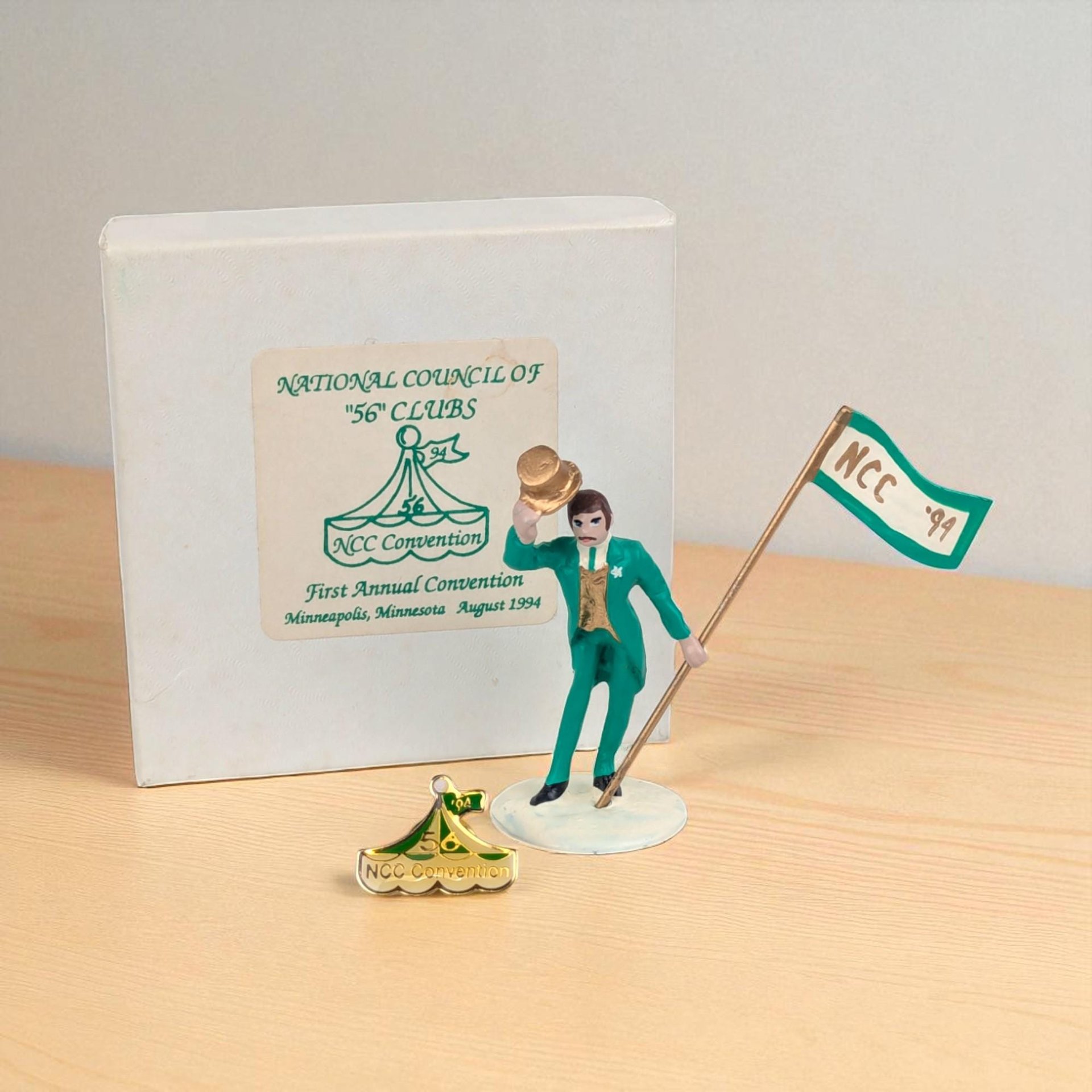 Vintage 1994 Dept 56 NCC Convention Figurine and Pin Set, First Annual 56 Clubs Minneapolis Exclusive, D56 Collector Edition