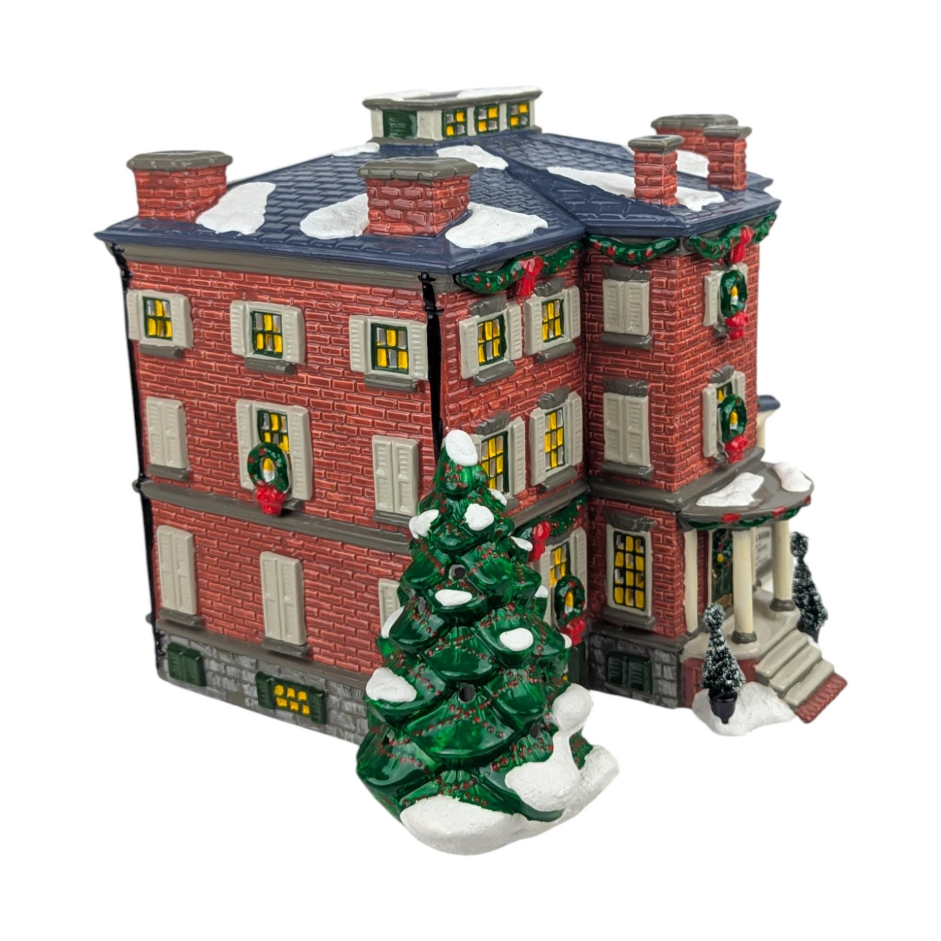 Vintage 1997 Dept 56 Old Chelsea Mansion, Snow Village Clement Moore House, Lighted Christmas Building with Box and Plaque