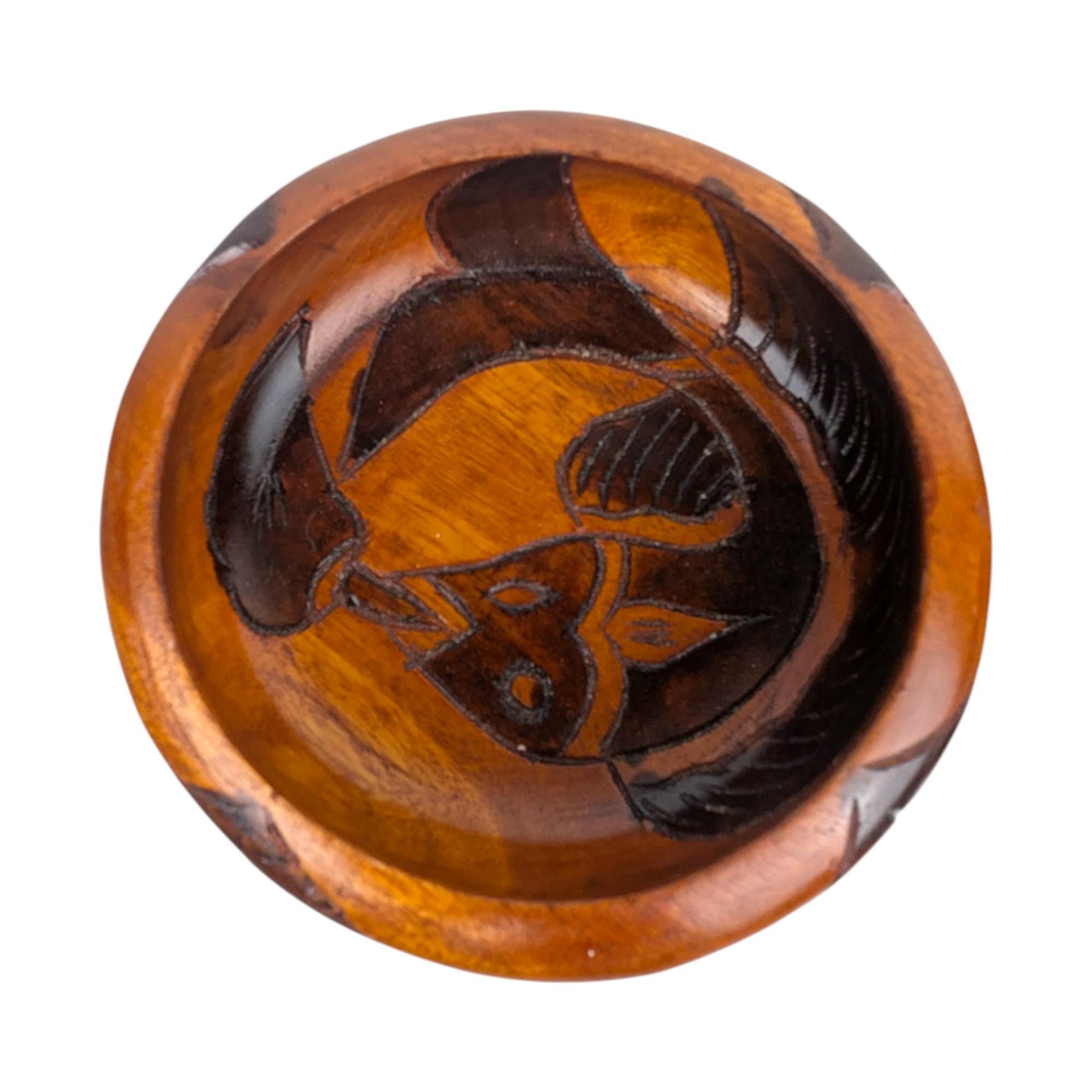 Vintage Hand Carved Wood Bowls: Pair of Decorative Wooden Dishes with Fish Motifs
