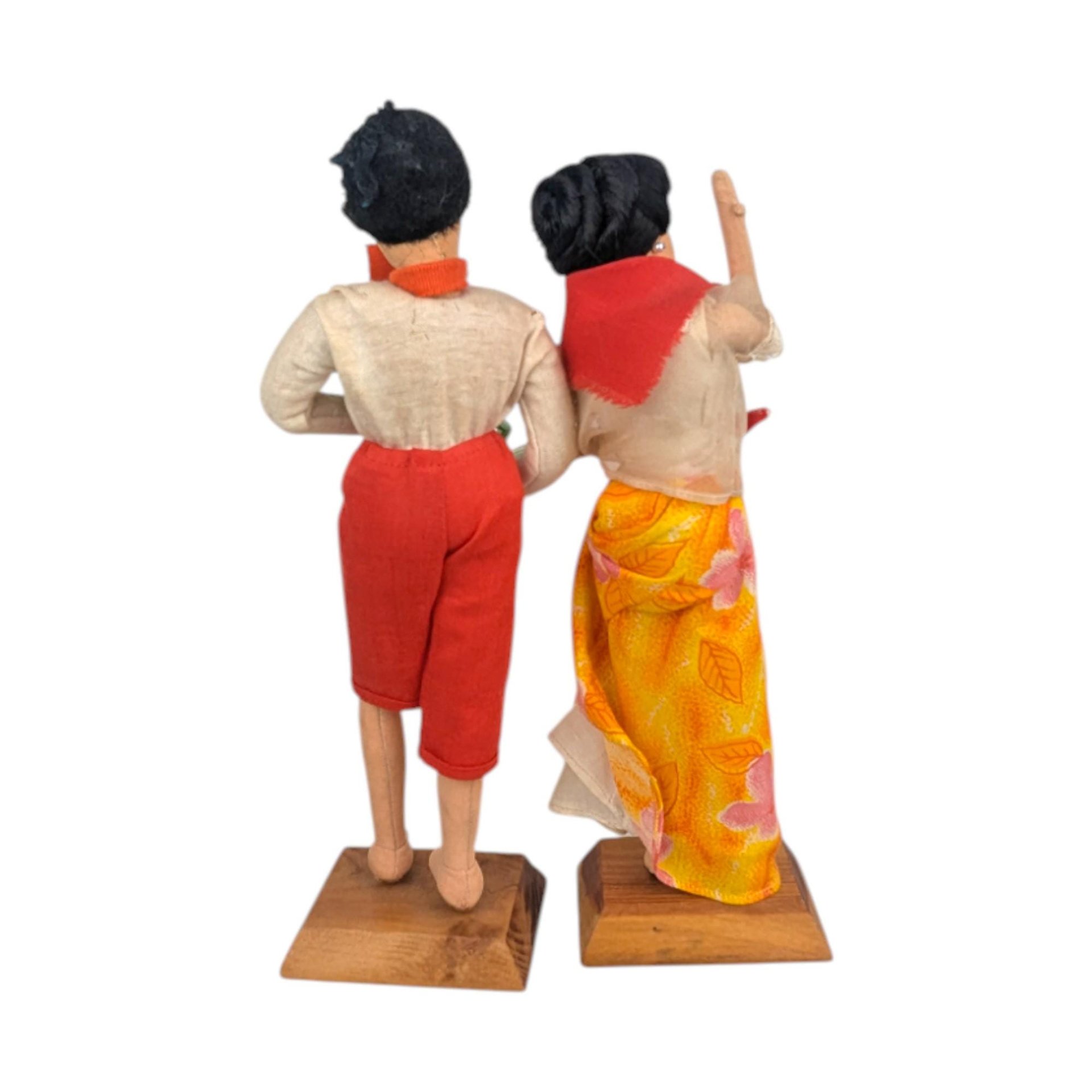 Vintage Filipino Folk Art Doll Couple, Handcrafted Couple Figurines on Wood Stands