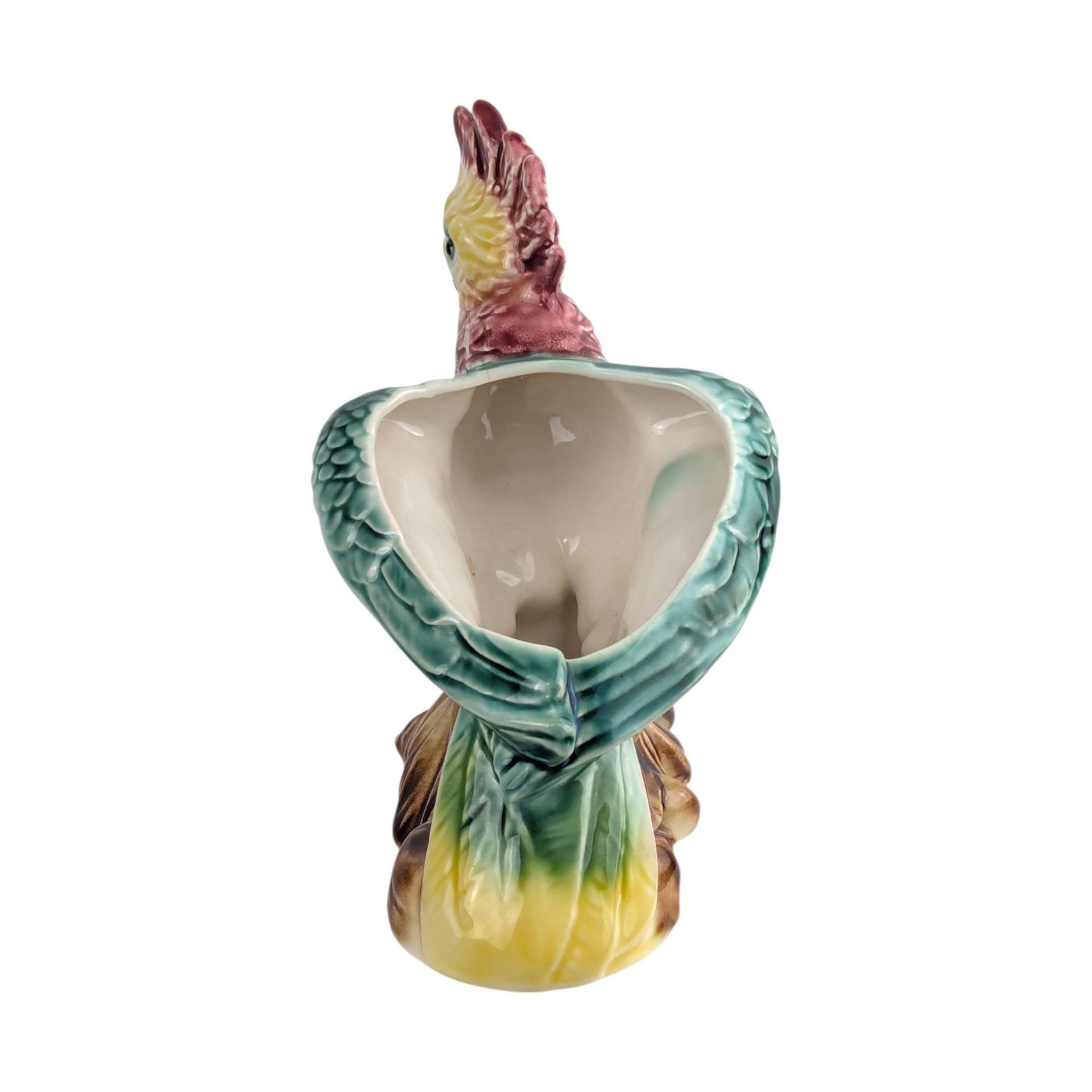 Vintage Mid Century Parrot Planter: Ceramic Cockatoo Indoor Flower Pot