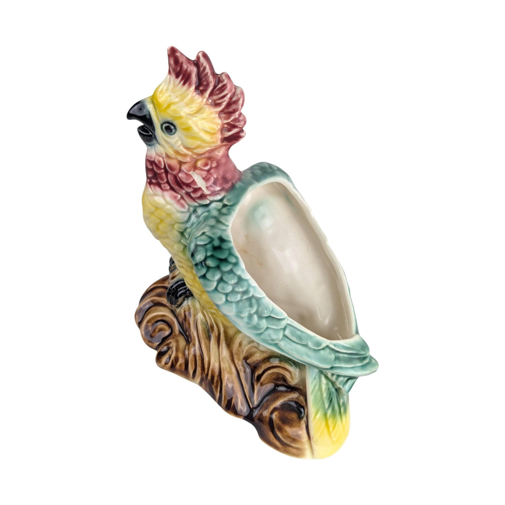 Vintage Mid Century Parrot Planter: Ceramic Cockatoo Indoor Flower Pot
