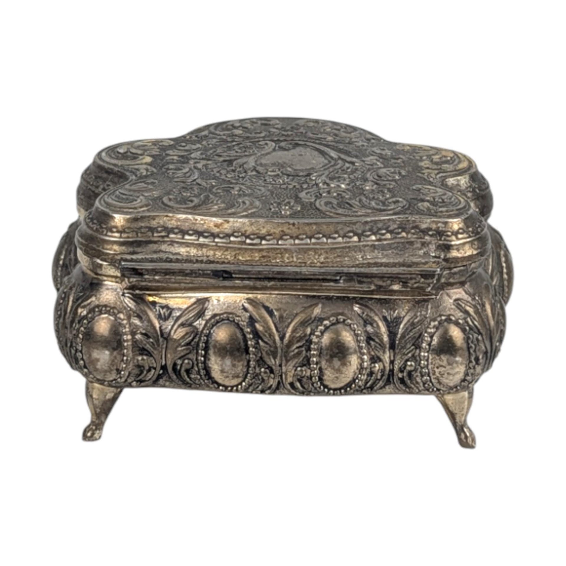 Vintage Ornate Jewelry Box: Rococo Style Footed Trinket Casket
