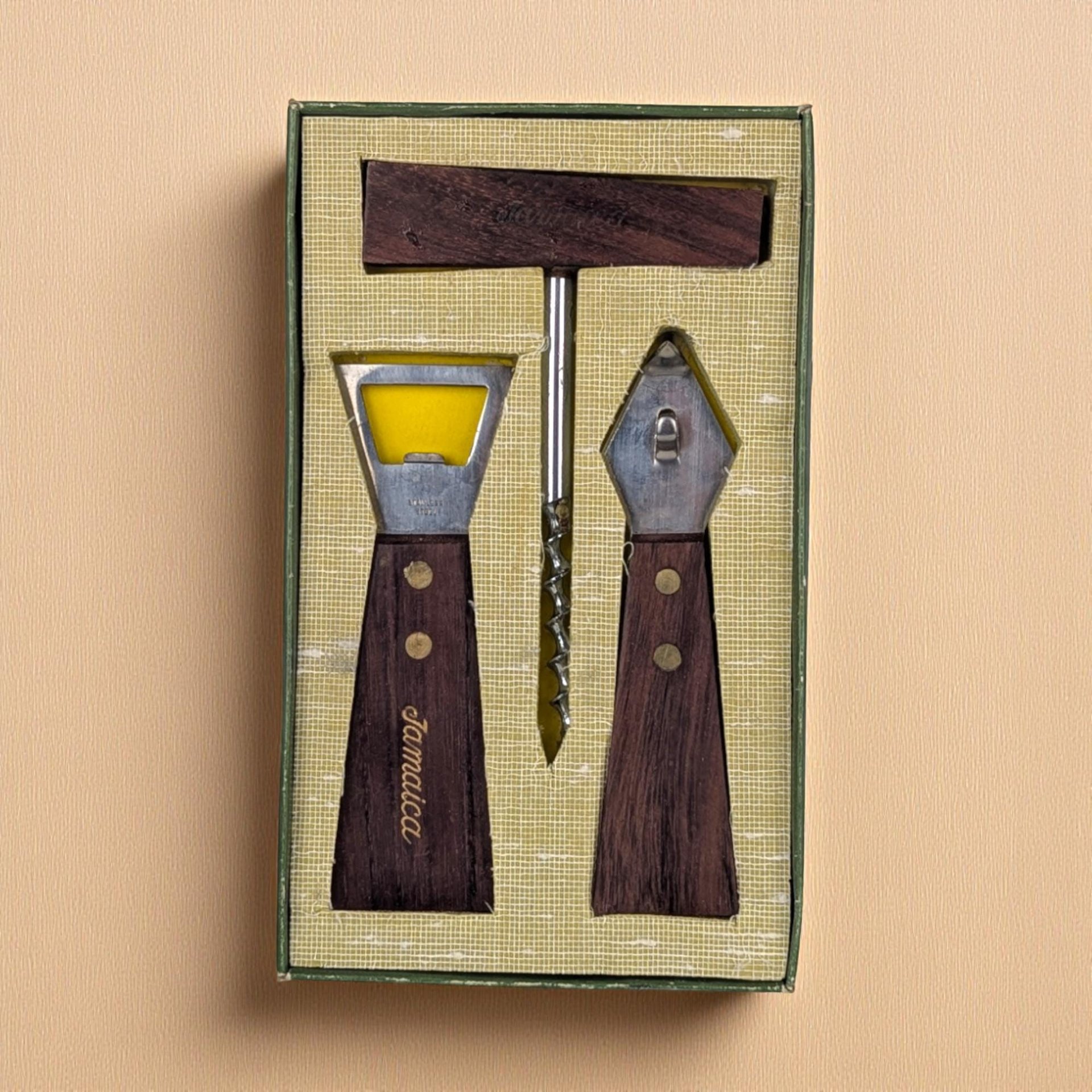 Vintage 1960s Jamaican Bar Set: Rosewood & Steel Barware Tools