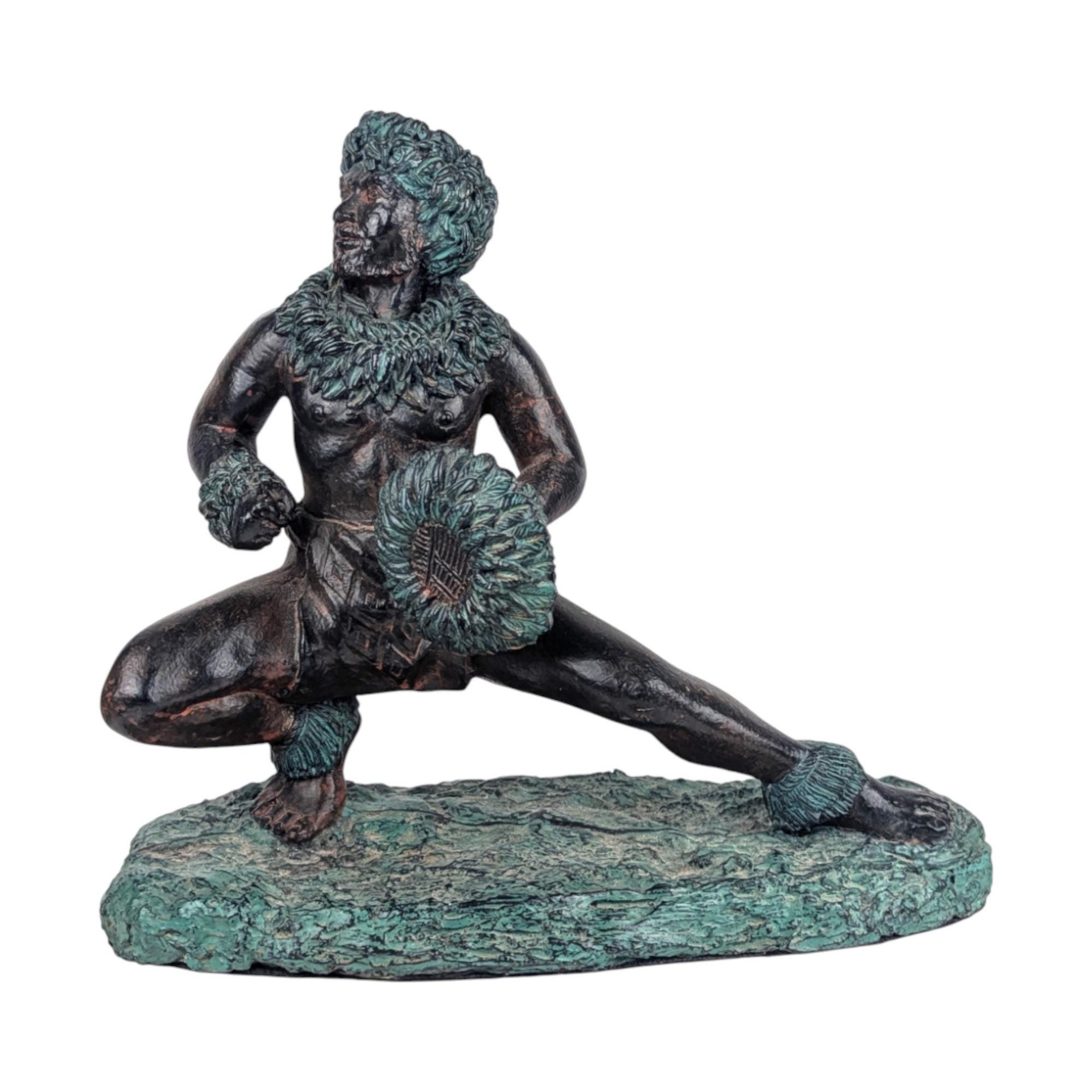 Vintage Polynesian Warrior Statue: Faux Bronze Hula Dancer Figure