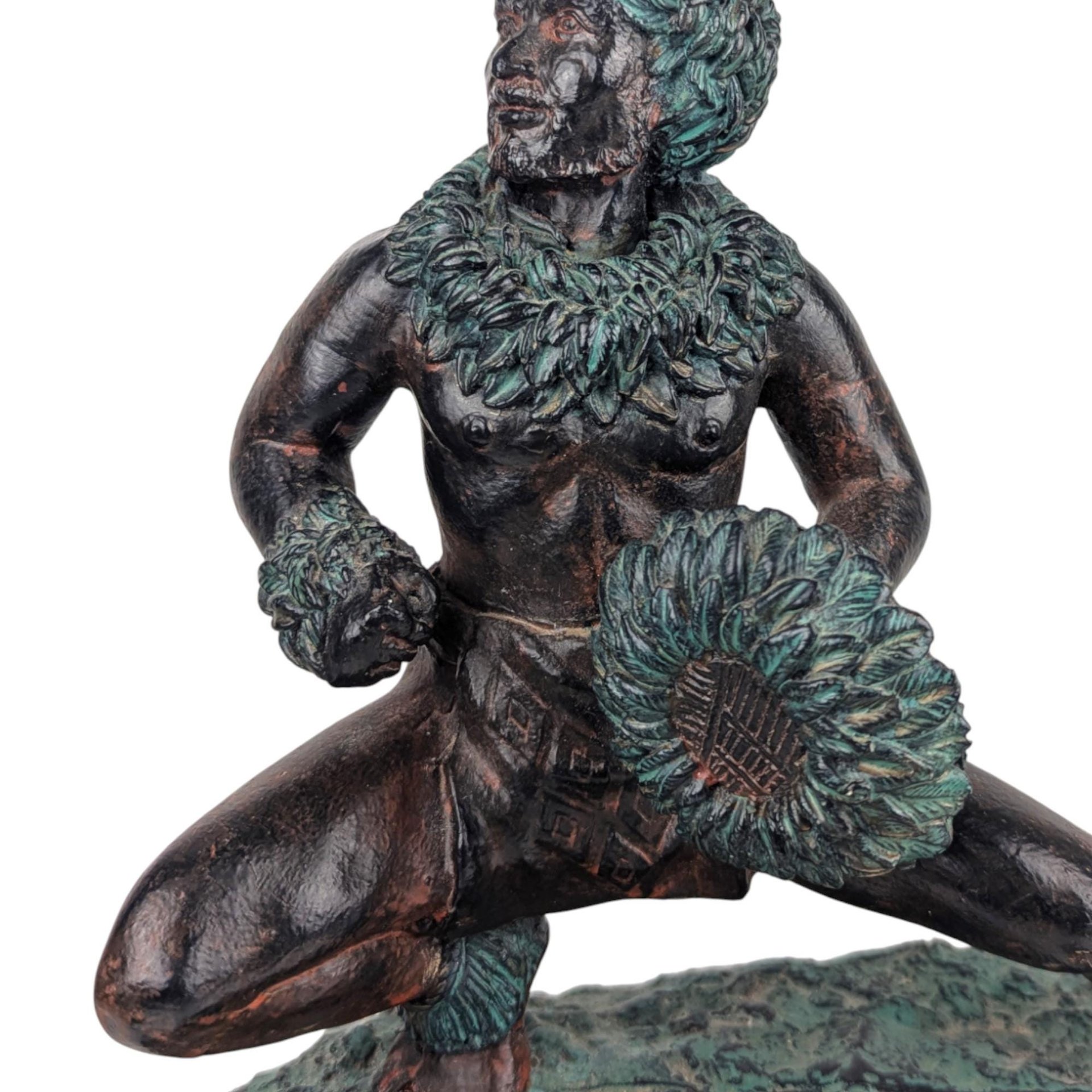 Vintage Polynesian Warrior Statue: Faux Bronze Hula Dancer Figure