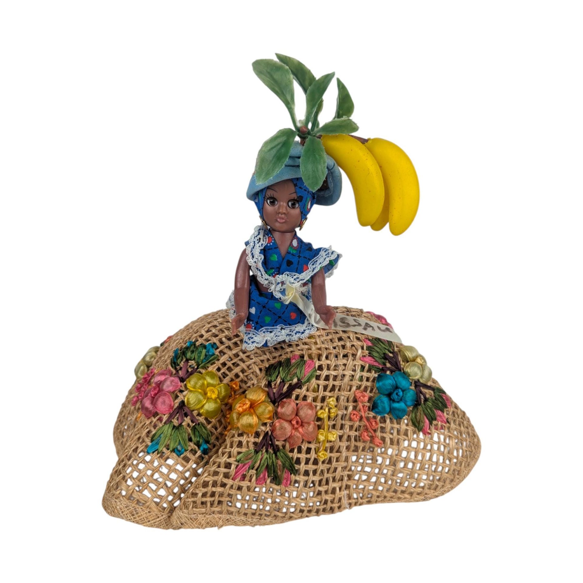 Calypso Queen Figurine: Vintage Caribbean Banana Seller Doll, 10"