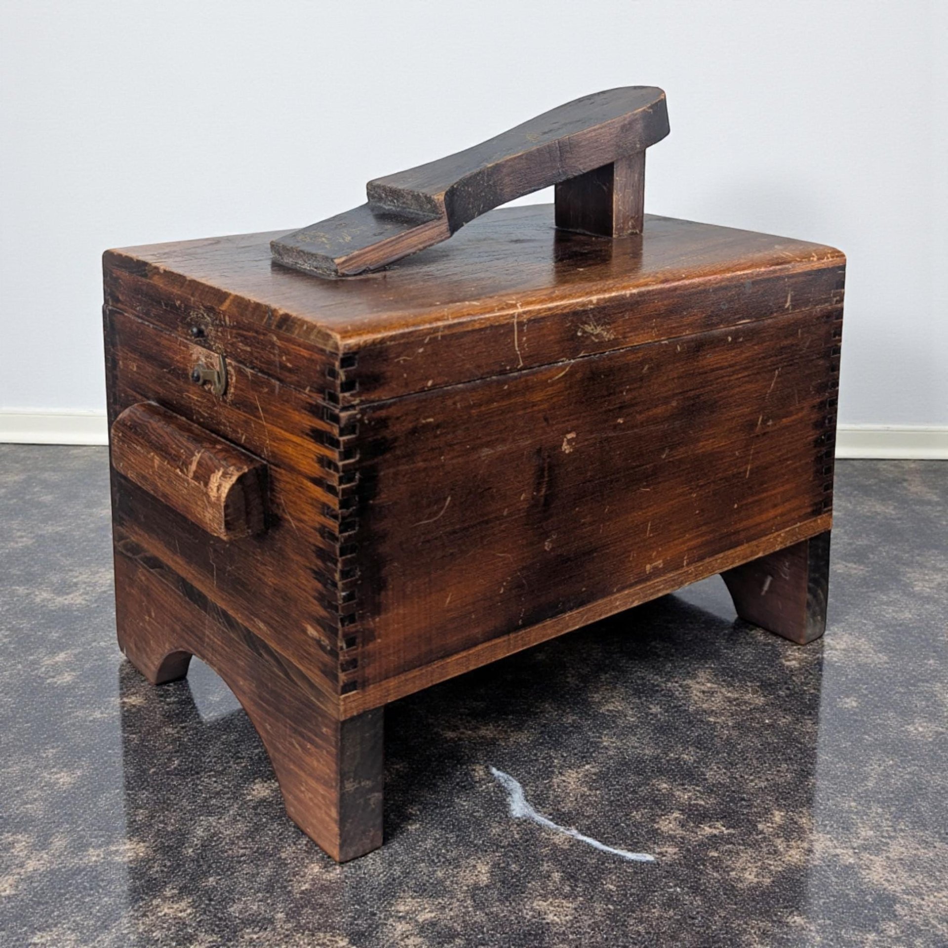 Vintage 1950s Merchants Box Co. Shoe Shine Kit: Wooden Valet Stand Footstool