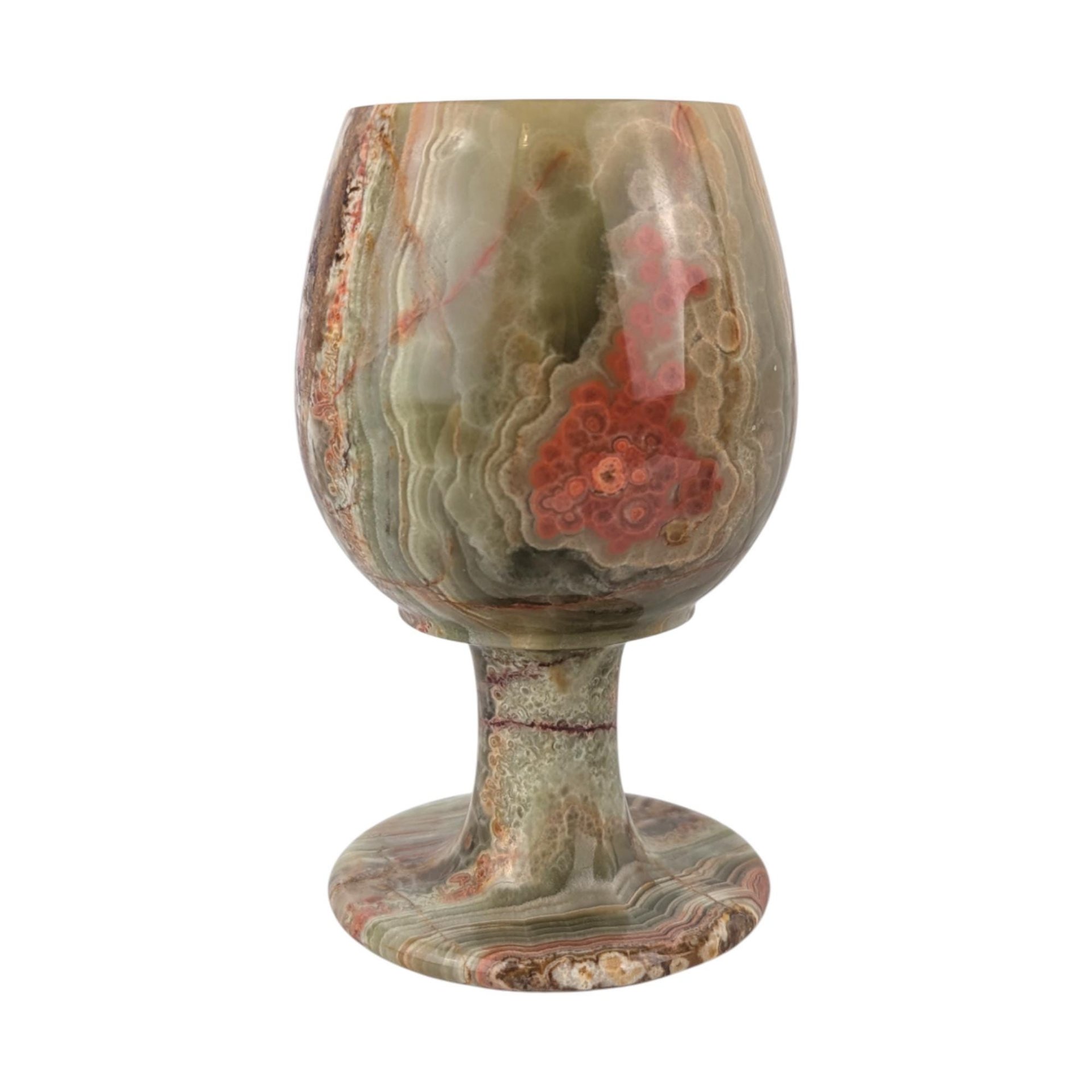 Vintage 1970s Carved Onyx Goblets: Set of 2 Banded Stone Chalices
