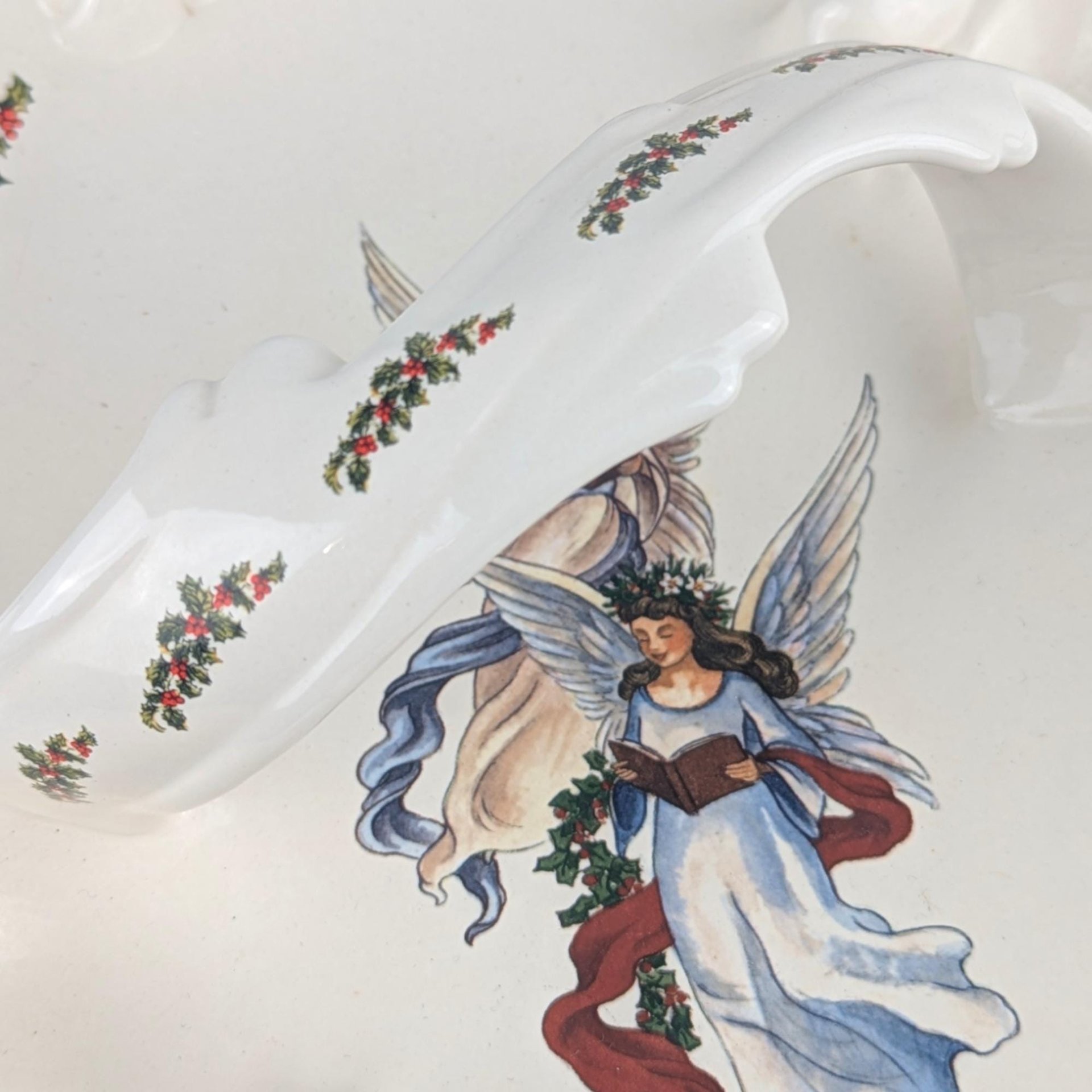 Vintage Handled Christmas Tray: Ceramic Angel Cookie Platter Tidbit Dish