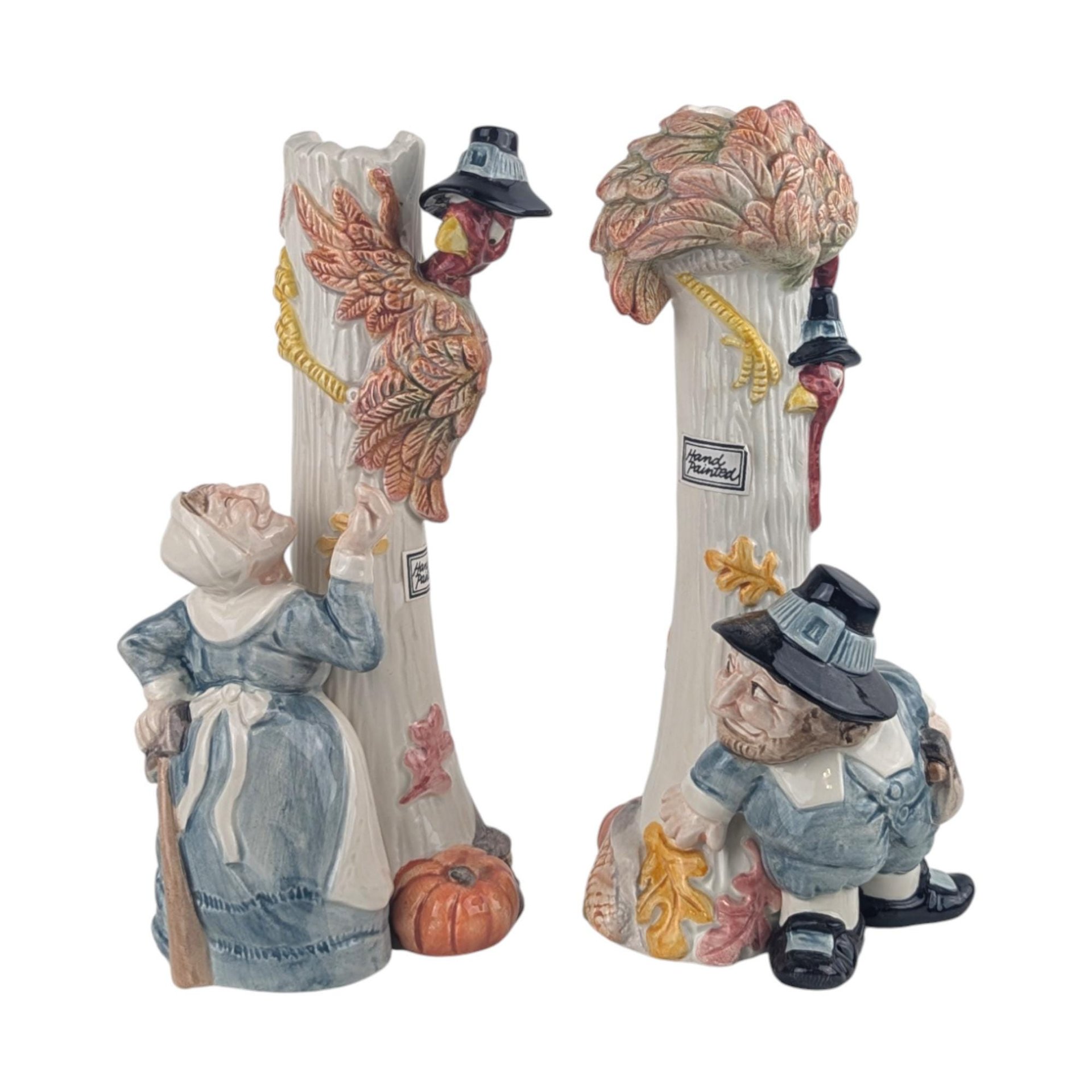 Vintage Fitz and Floyd Pilgrim Candle Holders: 1990 Thanksgiving Centerpiece