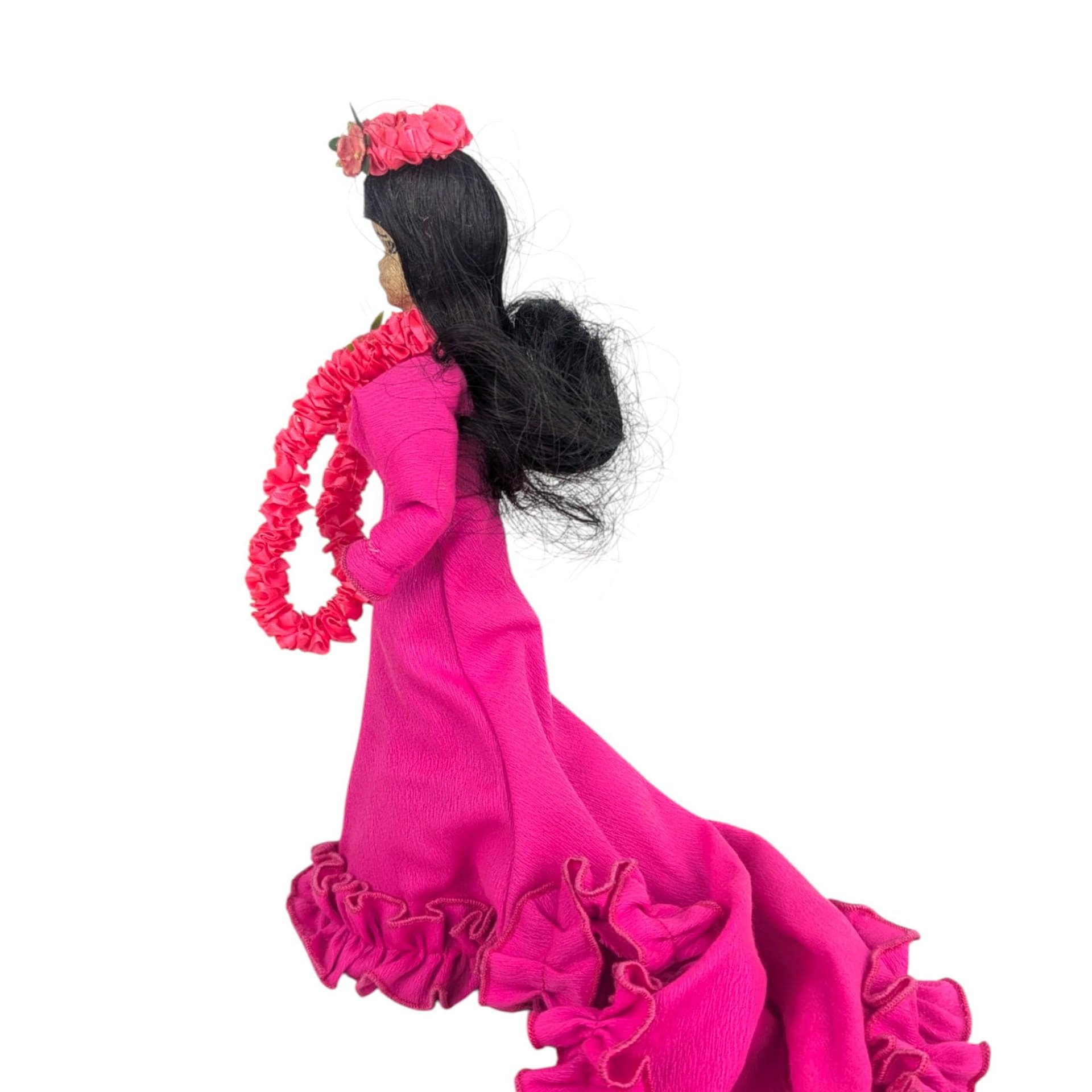 Vintage Makaleka Hawaiian Princess Doll: Pink Ruffled Gown and Lei Souvenir Doll