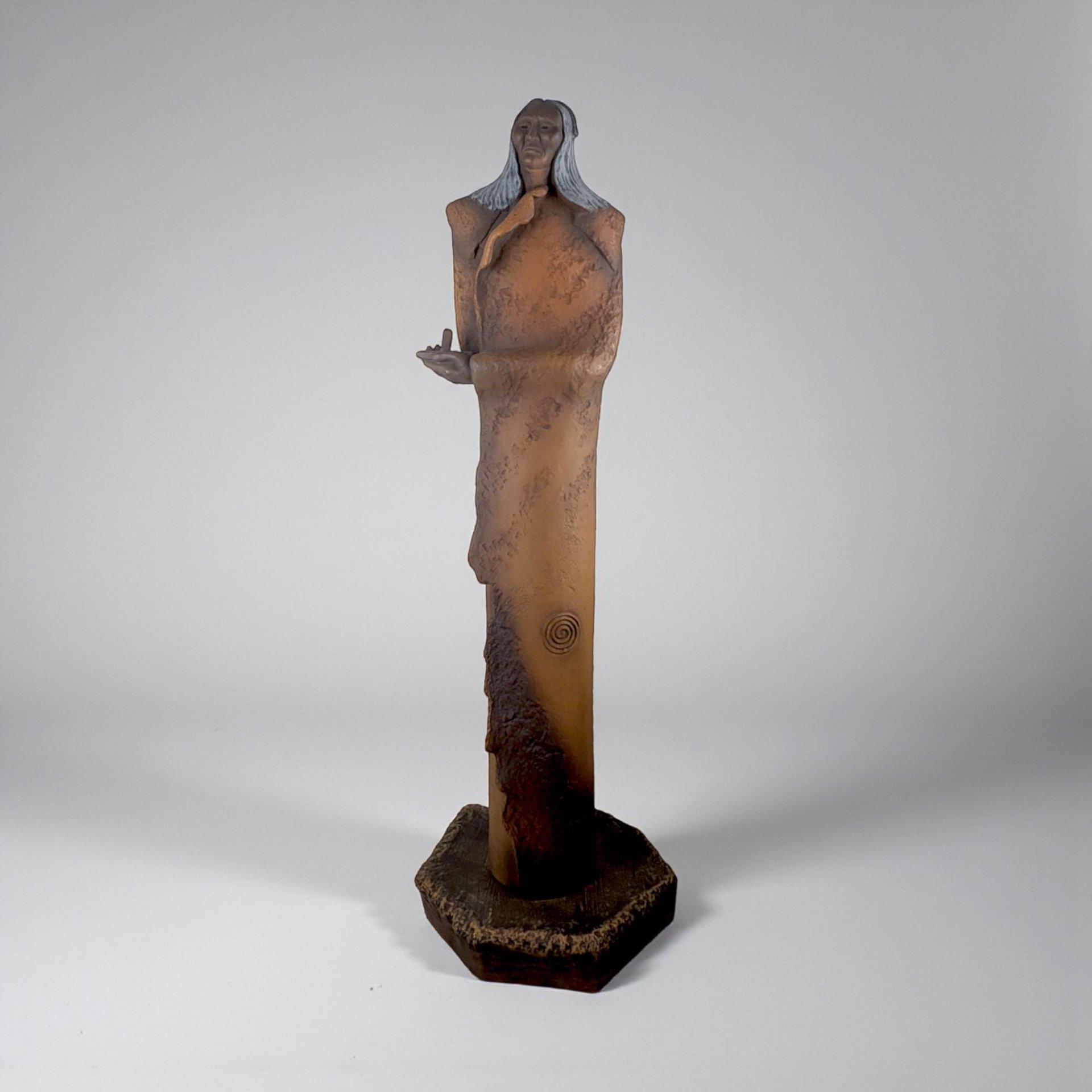 Vintage Indigenous Figure with Pipe: JH Boone Co. Terracotta Statue