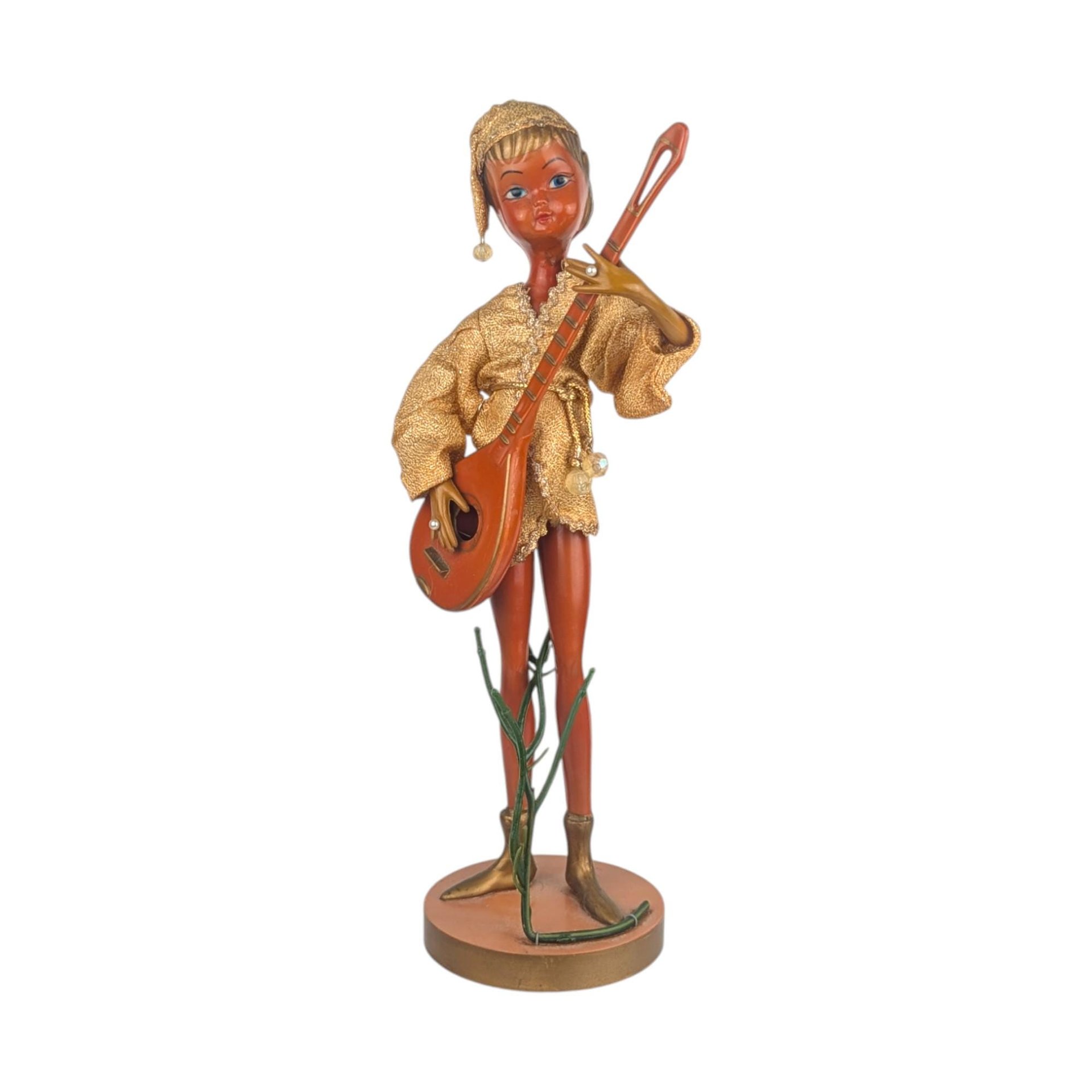 Tilso Banjo Player Figurine: Vintage Mid-Century Pixie Elf Doll