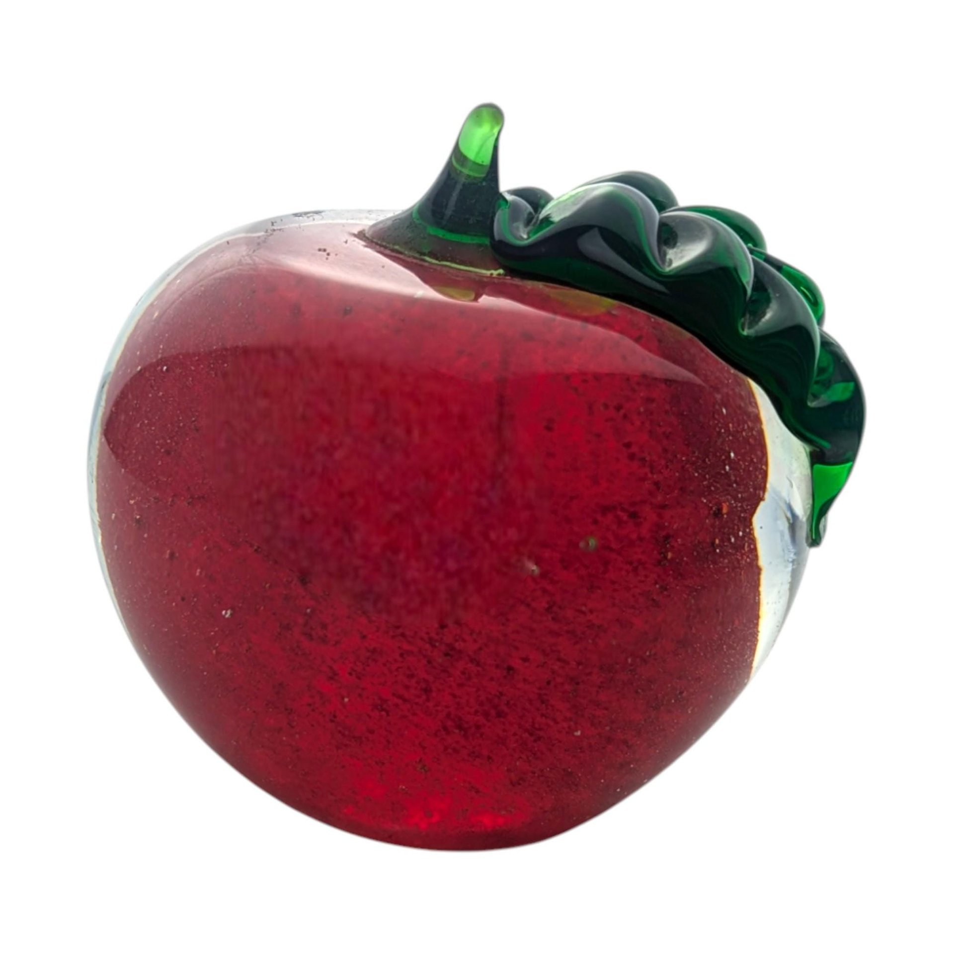 Vintage Art Glass Apple: Hand Blown Red Fruit Paperweight