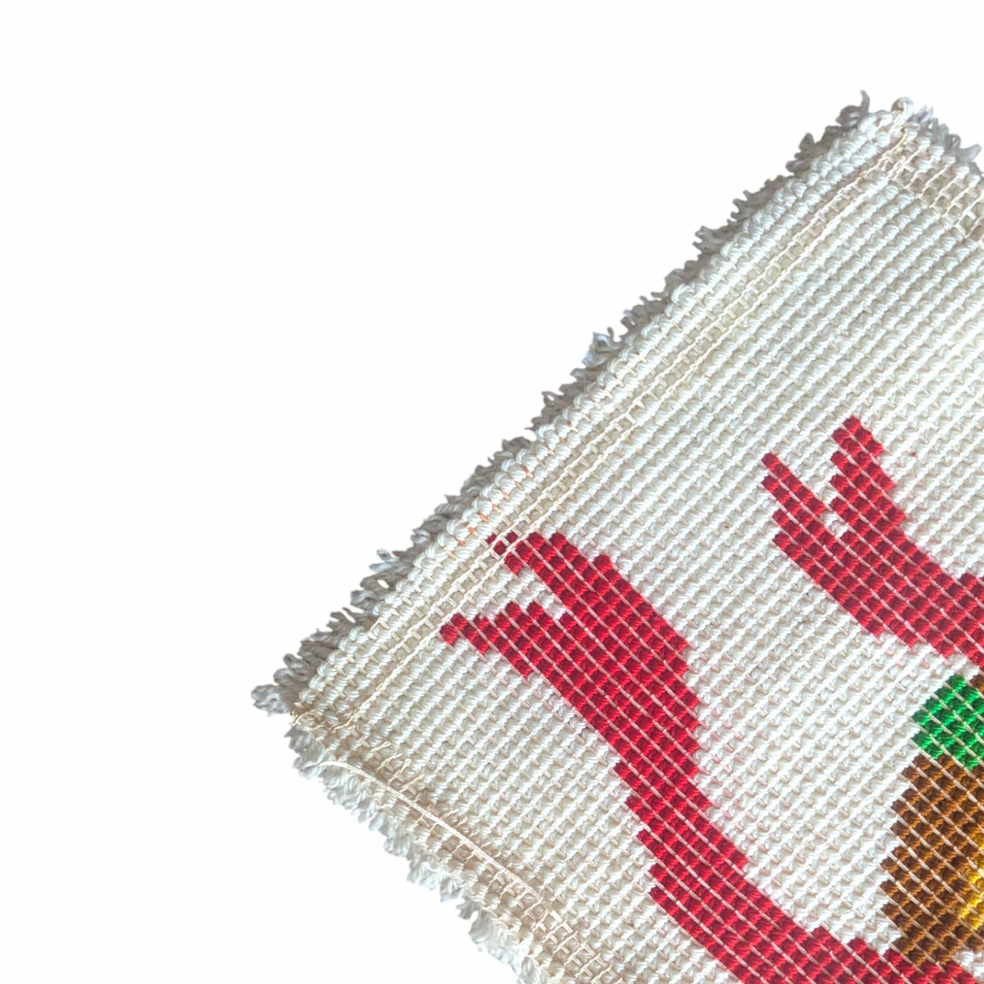Vintage Christmas Latch Hook Rug: Handmade Poinsettia and Bells Wall Hanging