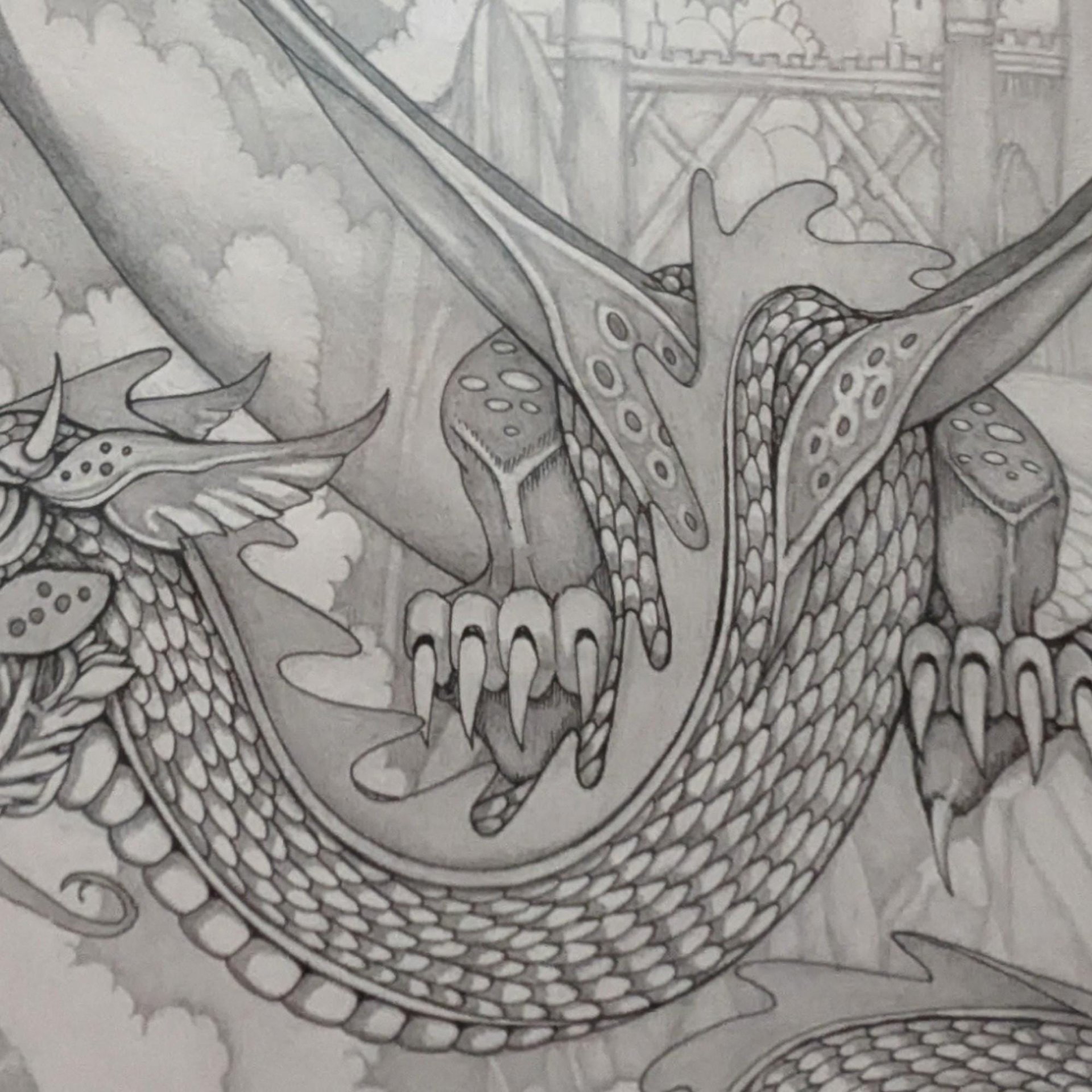 Vintage Dragon Art Print: Signed Dan Thompson Fantasy Castle Scene, Framed