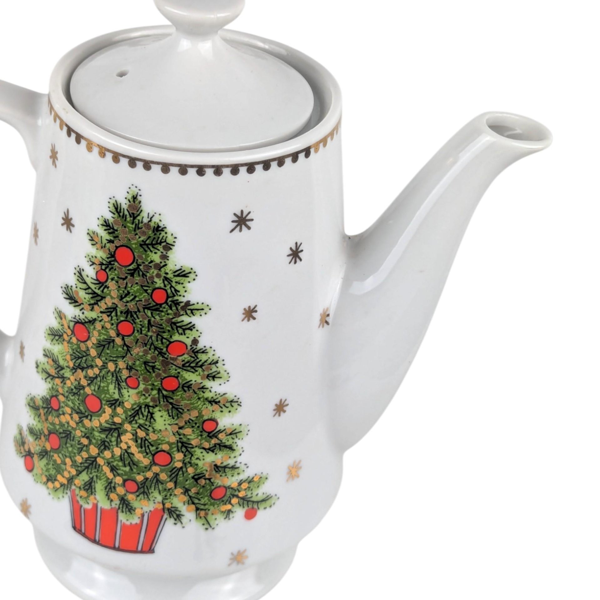 Vintage George Good Christmas Coffee Pot: Porcelain Holiday Coffee Pot with Gold Stars