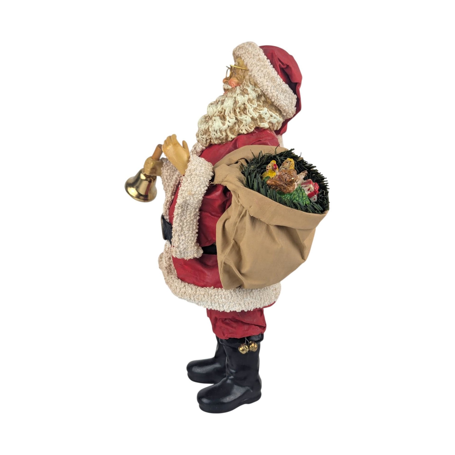 Vintage Midwest Santa Claus Figure: Resin Father Christmas with Bell and Toy Sack