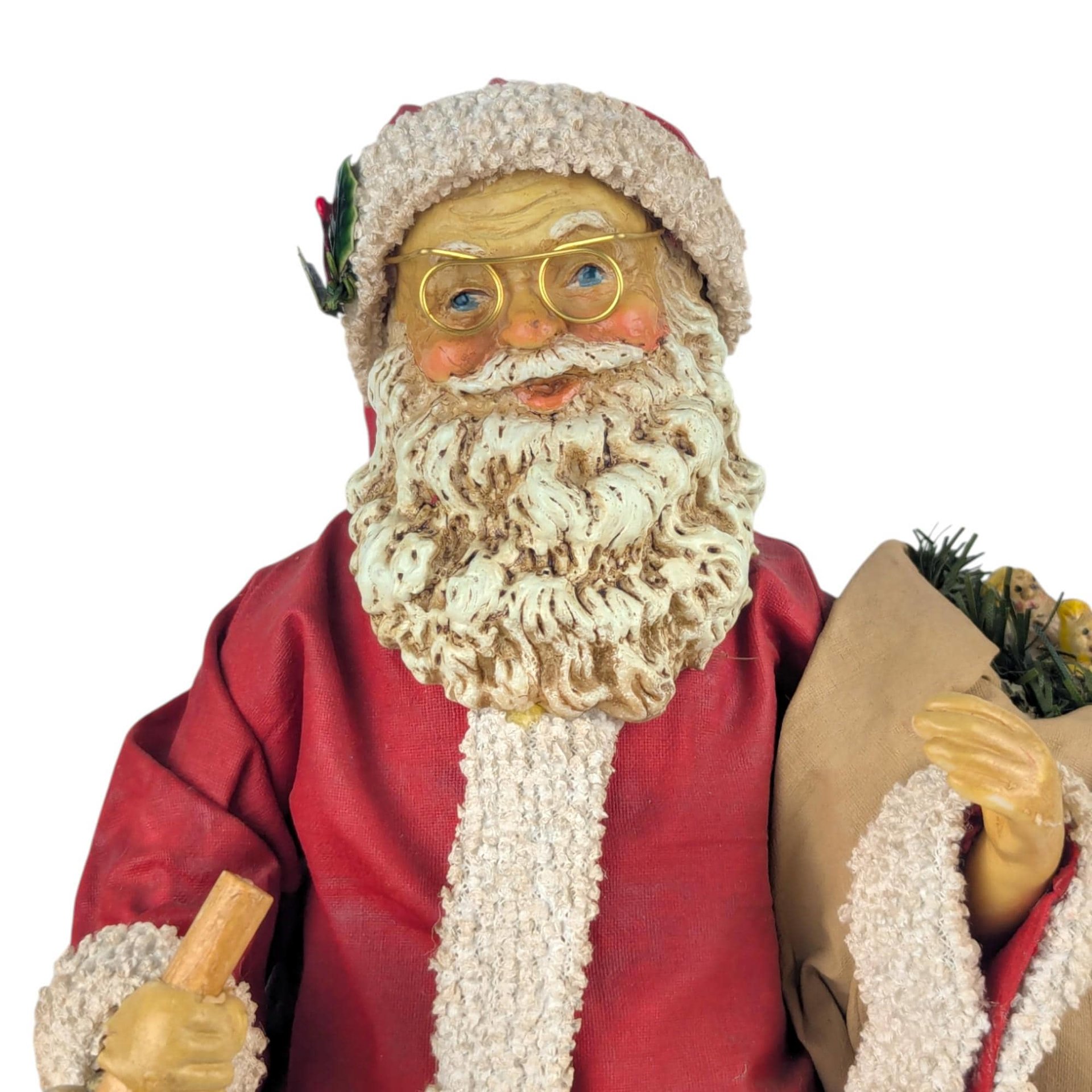 Vintage Midwest Santa Claus Figure: Resin Father Christmas with Bell and Toy Sack