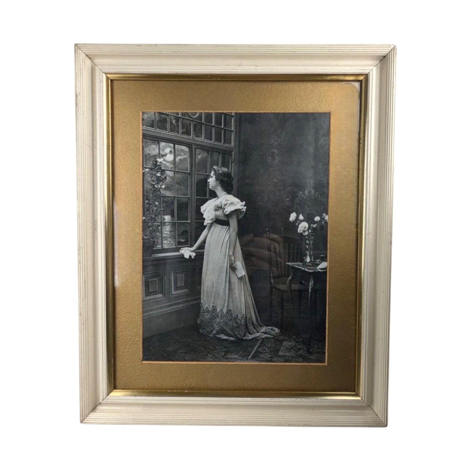 Framed Victorian Print: Woman Gazing at Moon - Ullman Mfg Co 1898
