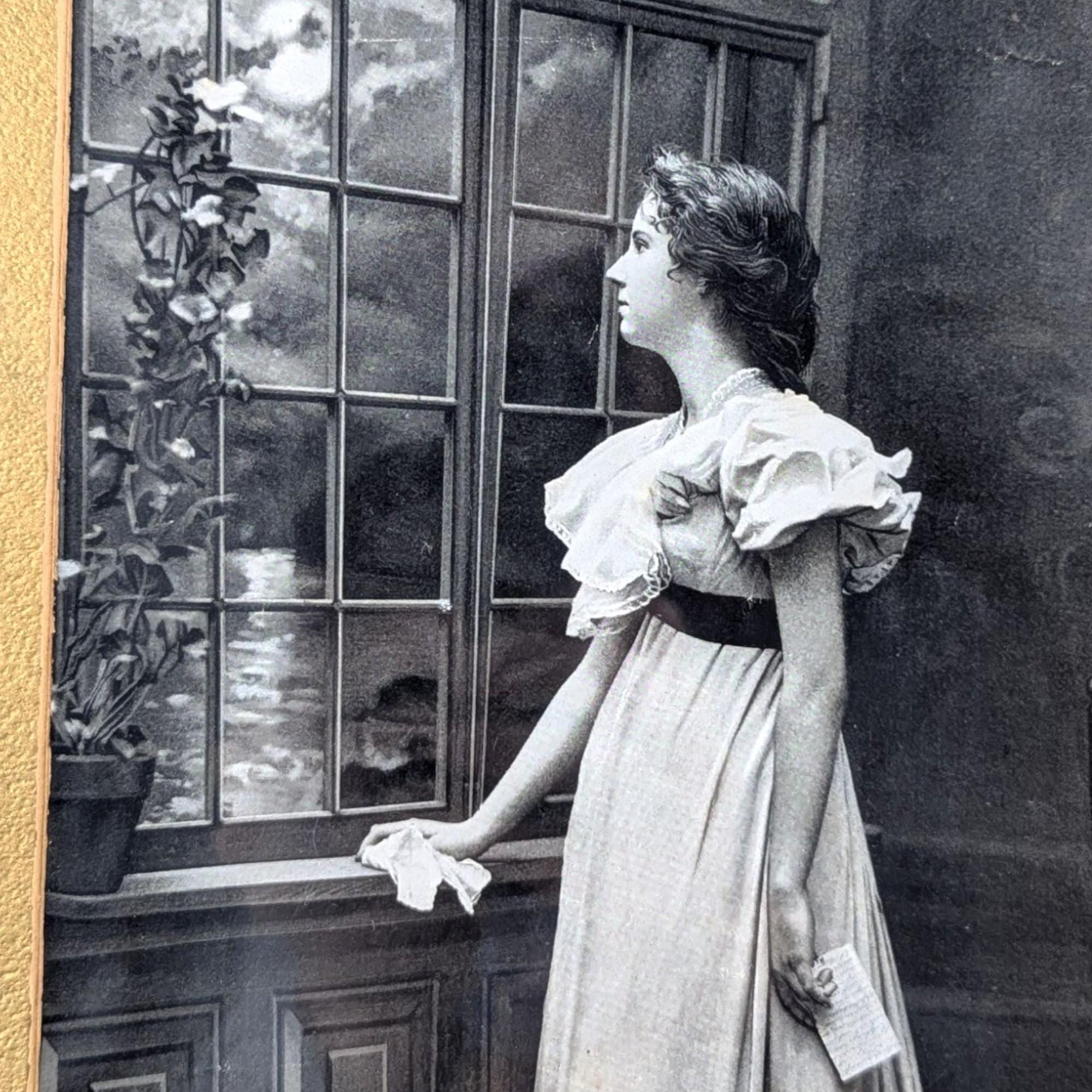 Framed Victorian Print: Woman Gazing at Moon - Ullman Mfg Co 1898