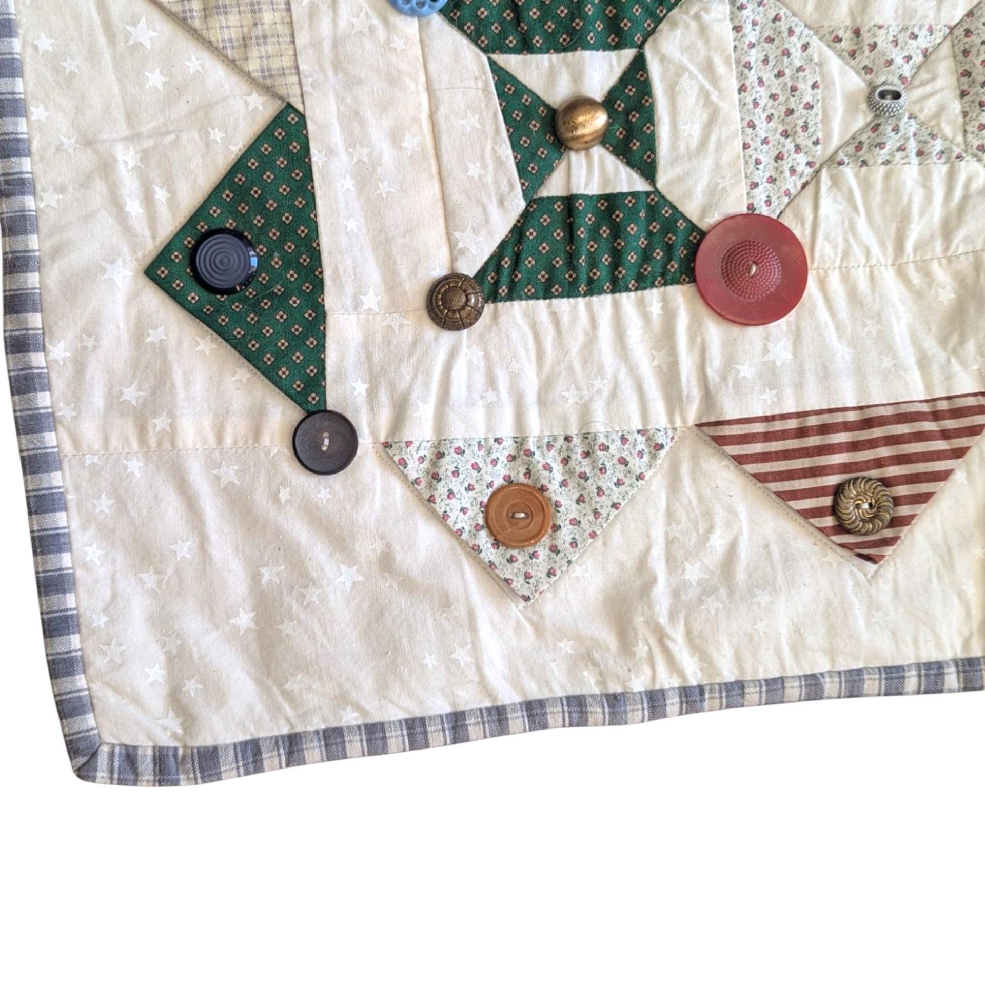 Handmade Patchwork Quilt: Vintage Style Throw Blanket with Button Accents