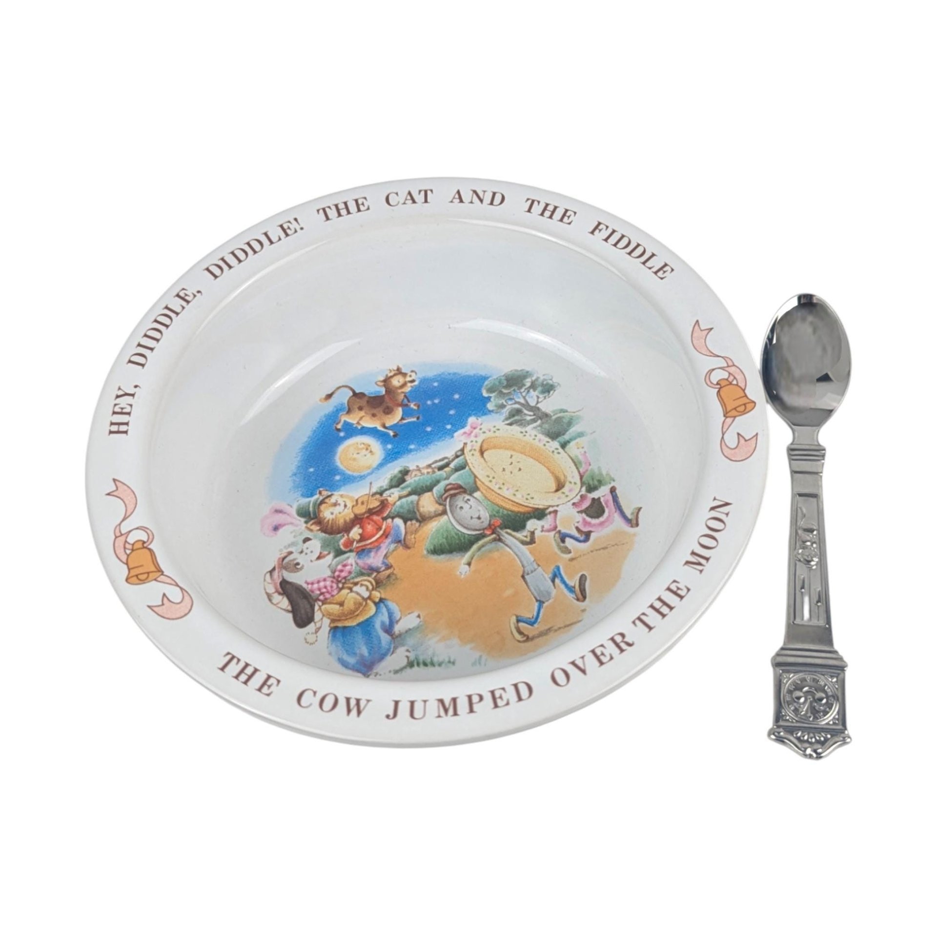 Vintage 1984 Hey Diddle Diddle Bowl Set: Avon Ceramic Child's Dish and Spoon