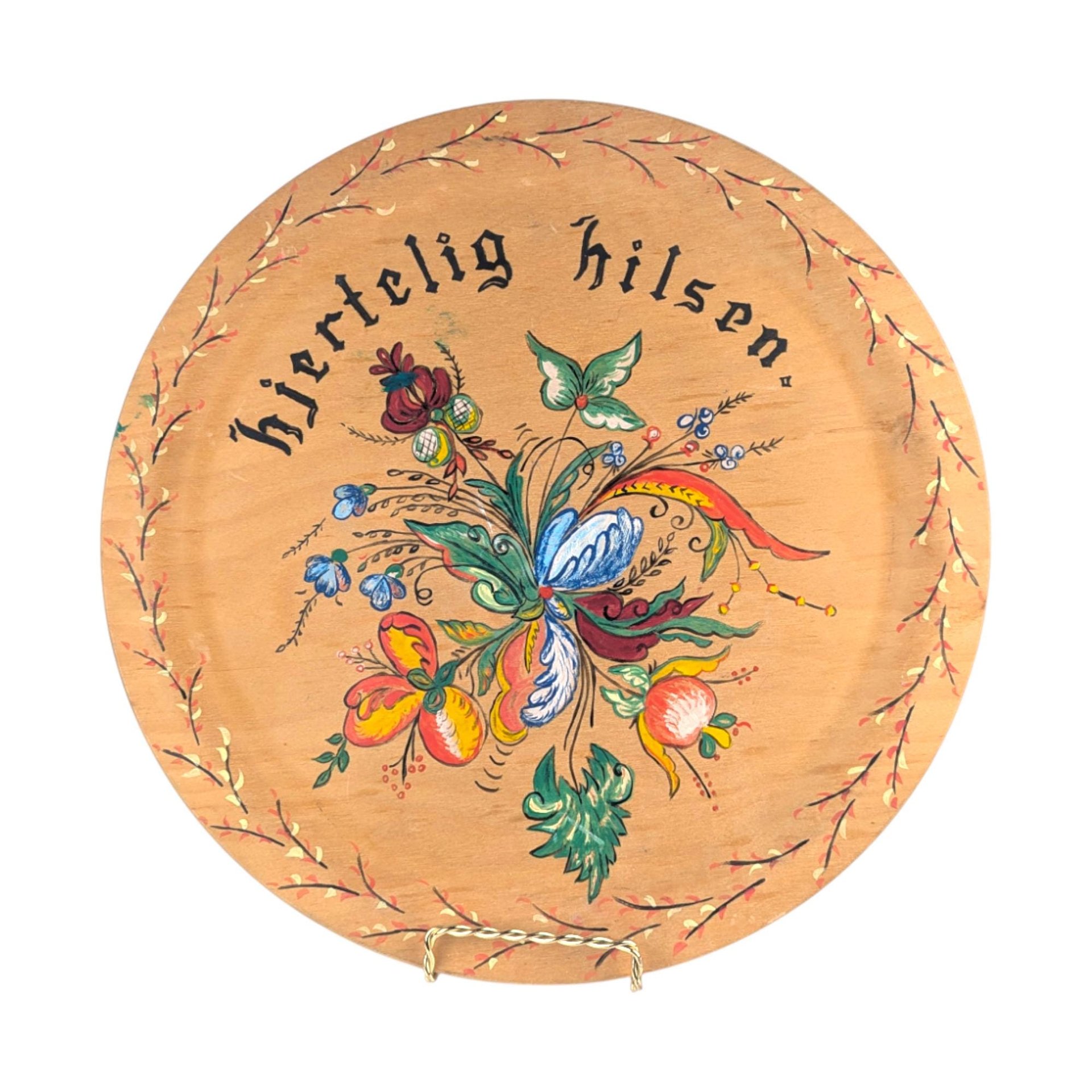 Vintage 1956 Hand Painted Wood Plate: Norwegian Rosemaling, Folk Art Decor