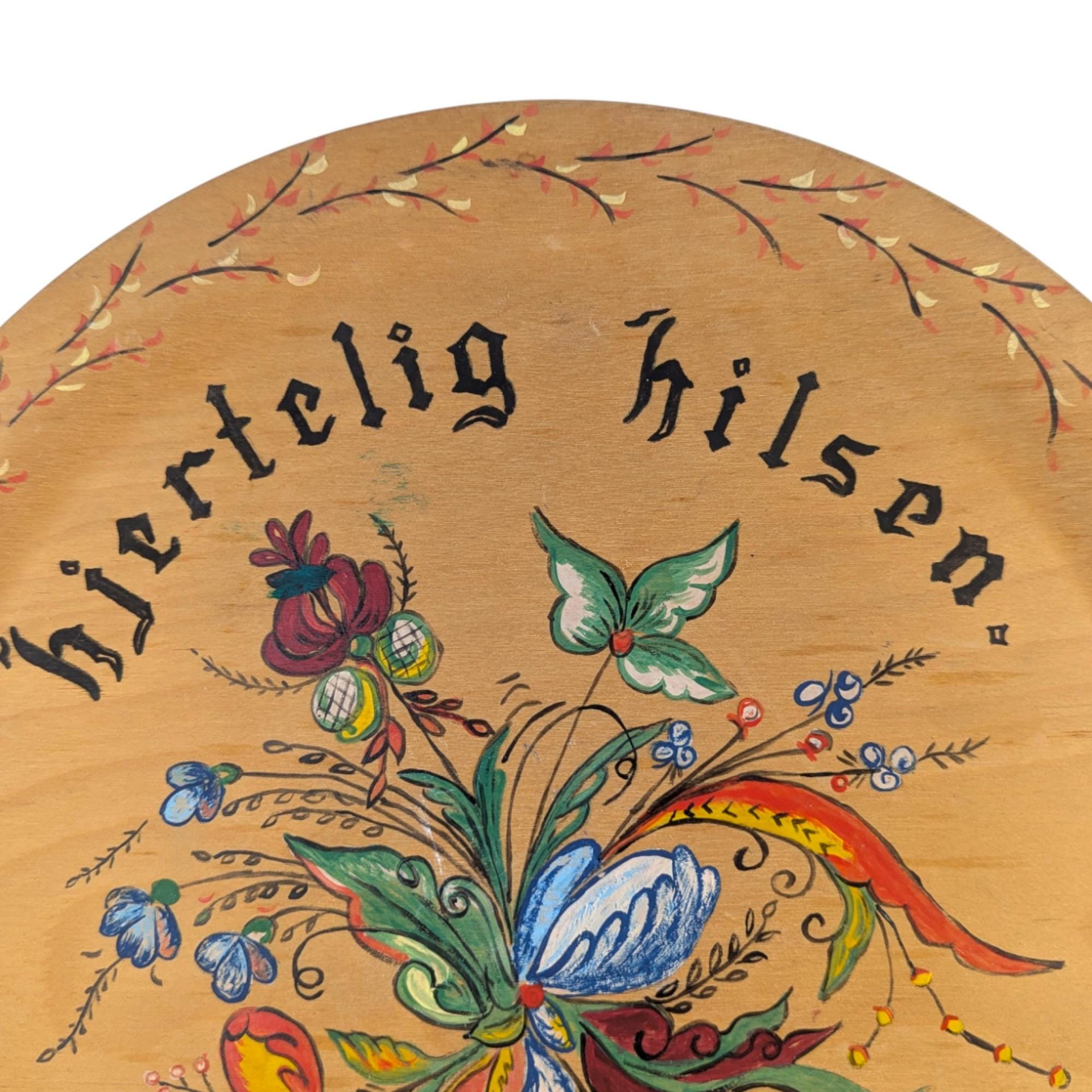 Vintage 1956 Hand Painted Wood Plate: Norwegian Rosemaling, Folk Art Decor